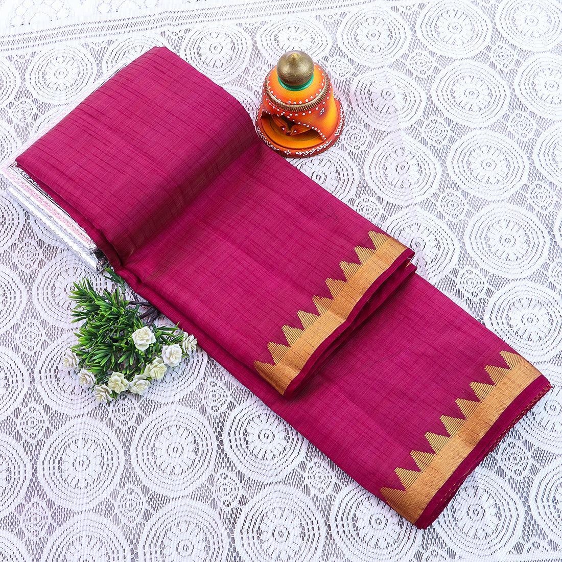 Kanchipuram Mysore Raw Semi-silk saree with Medium temple Border 14562N