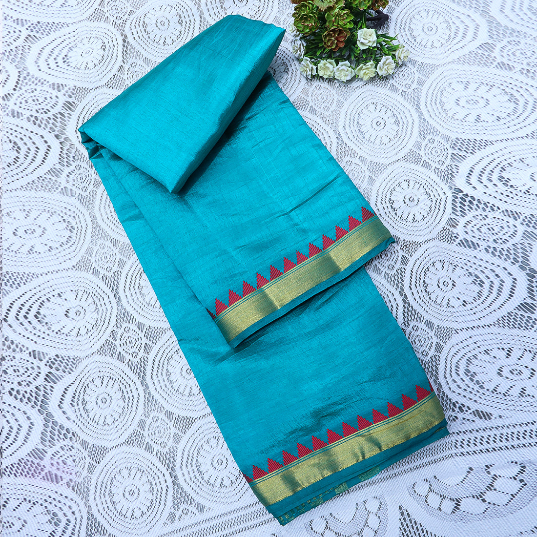 Kanchipuram Mysore Raw Semi-silk saree with small temple Border 14541N