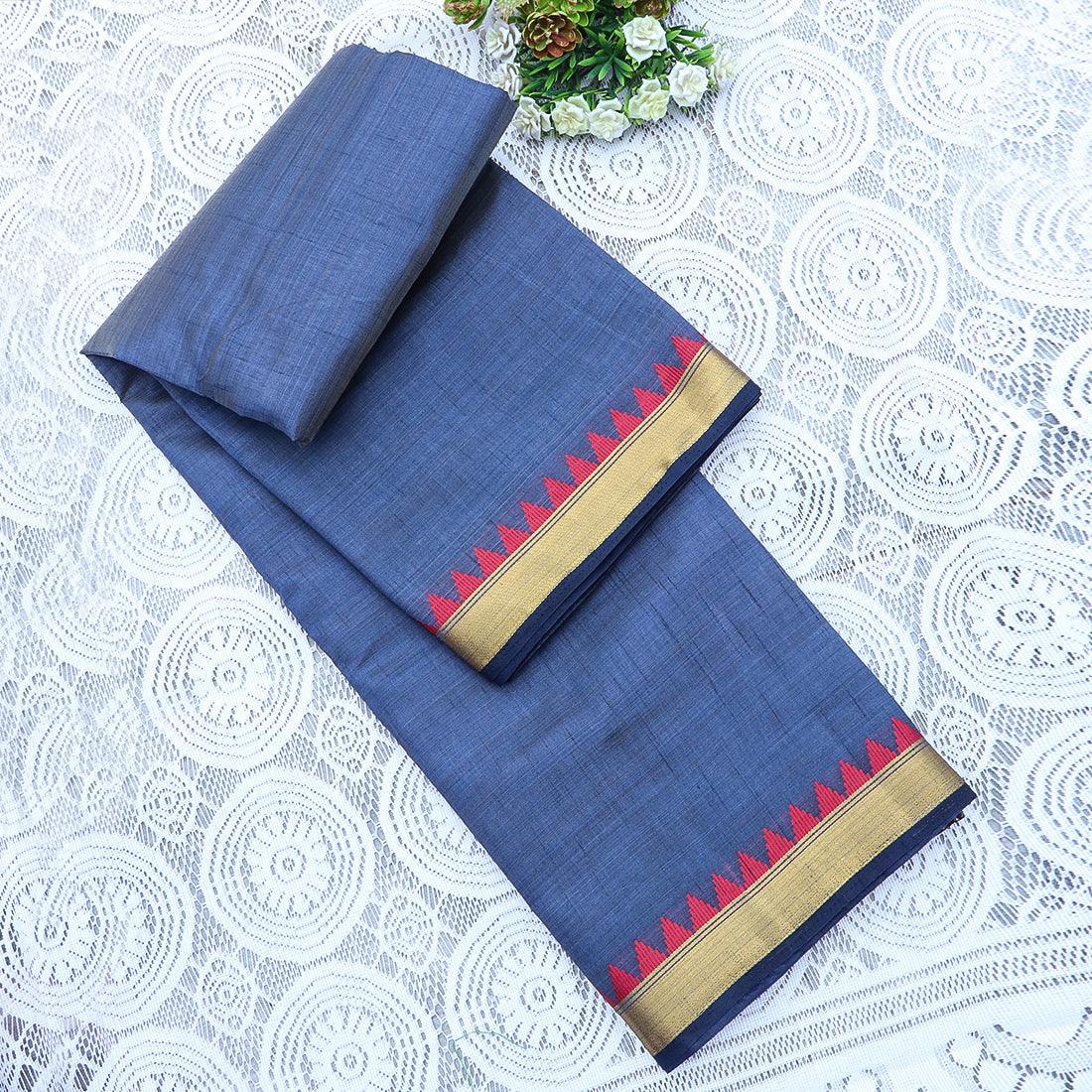 Kanchipuram Mysore Raw Semi-silk saree with small temple Border 14541N - Griiham