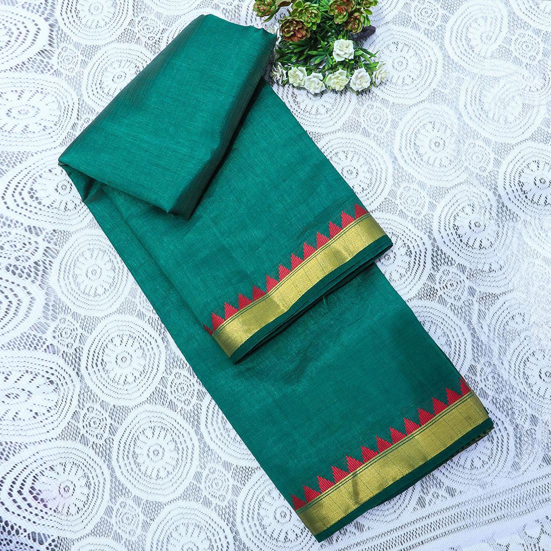 Kanchipuram Mysore Raw Semi-silk saree with small temple Border 14541N