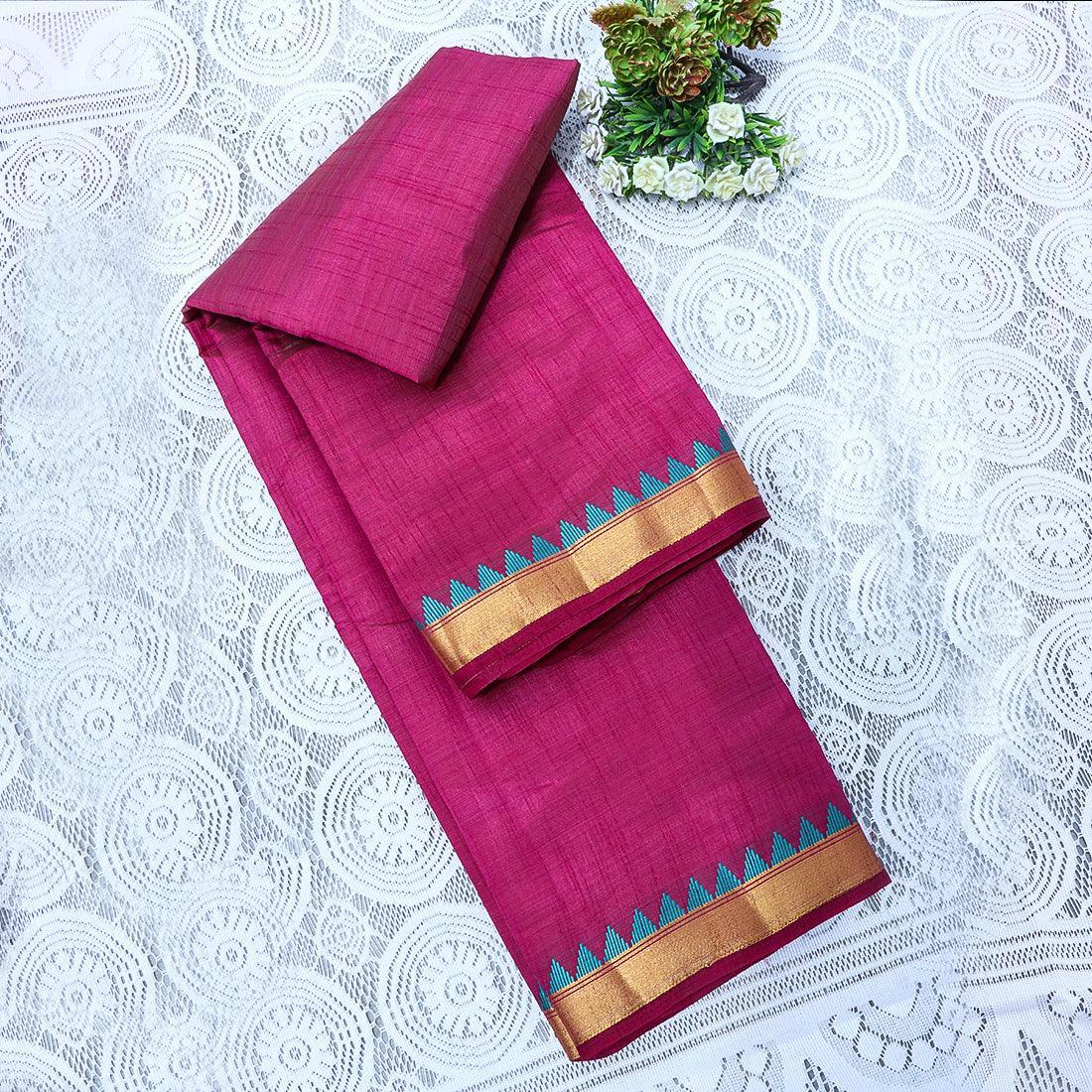 Kanchipuram Mysore Raw Semi-silk saree with small temple Border 14541N