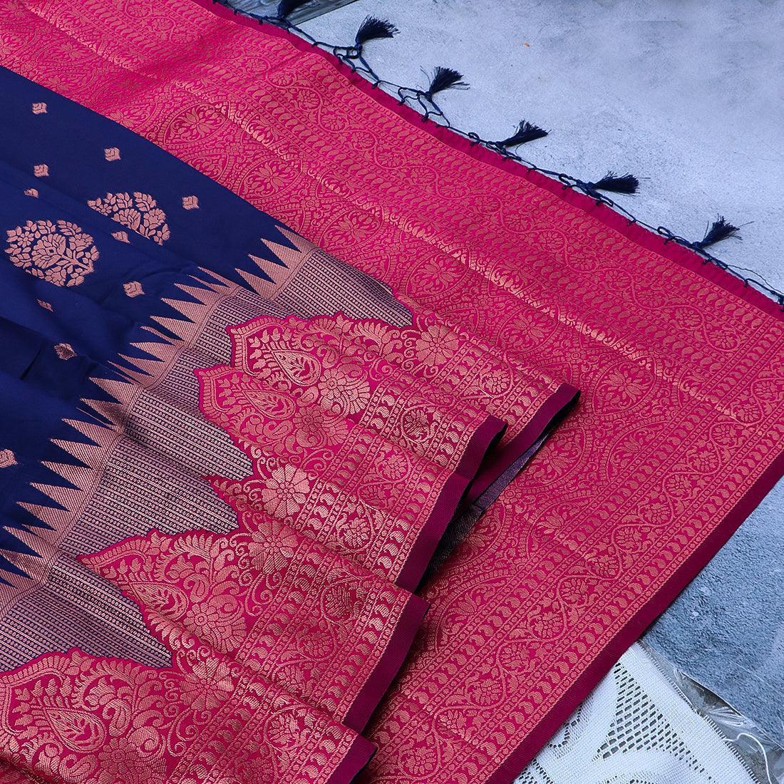 Kanchipuram Mysore Semi-silk saree with Medium temple Border 14584N - Griiham