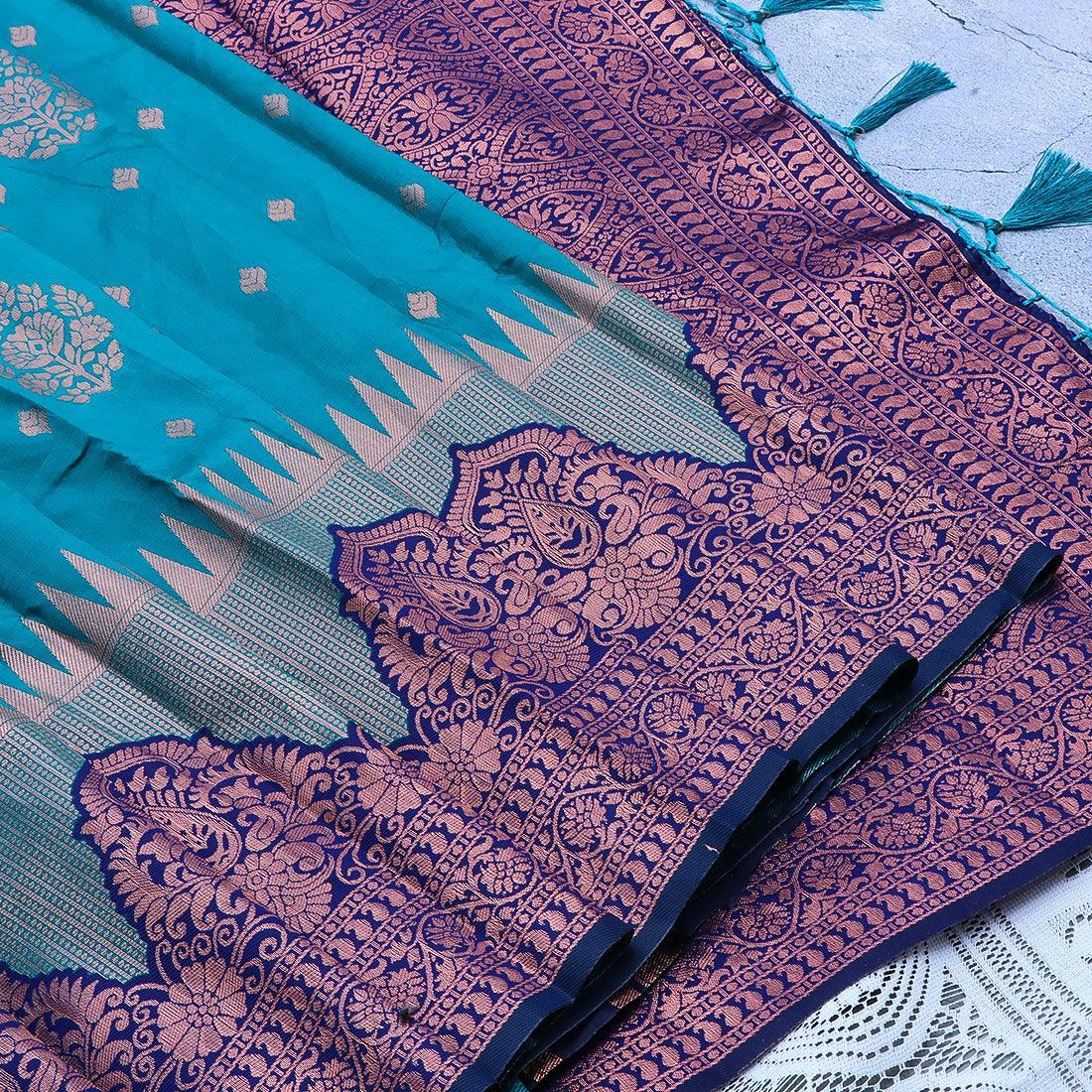 Kanchipuram Mysore Semi-silk saree with Medium temple Border 14584N - Griiham