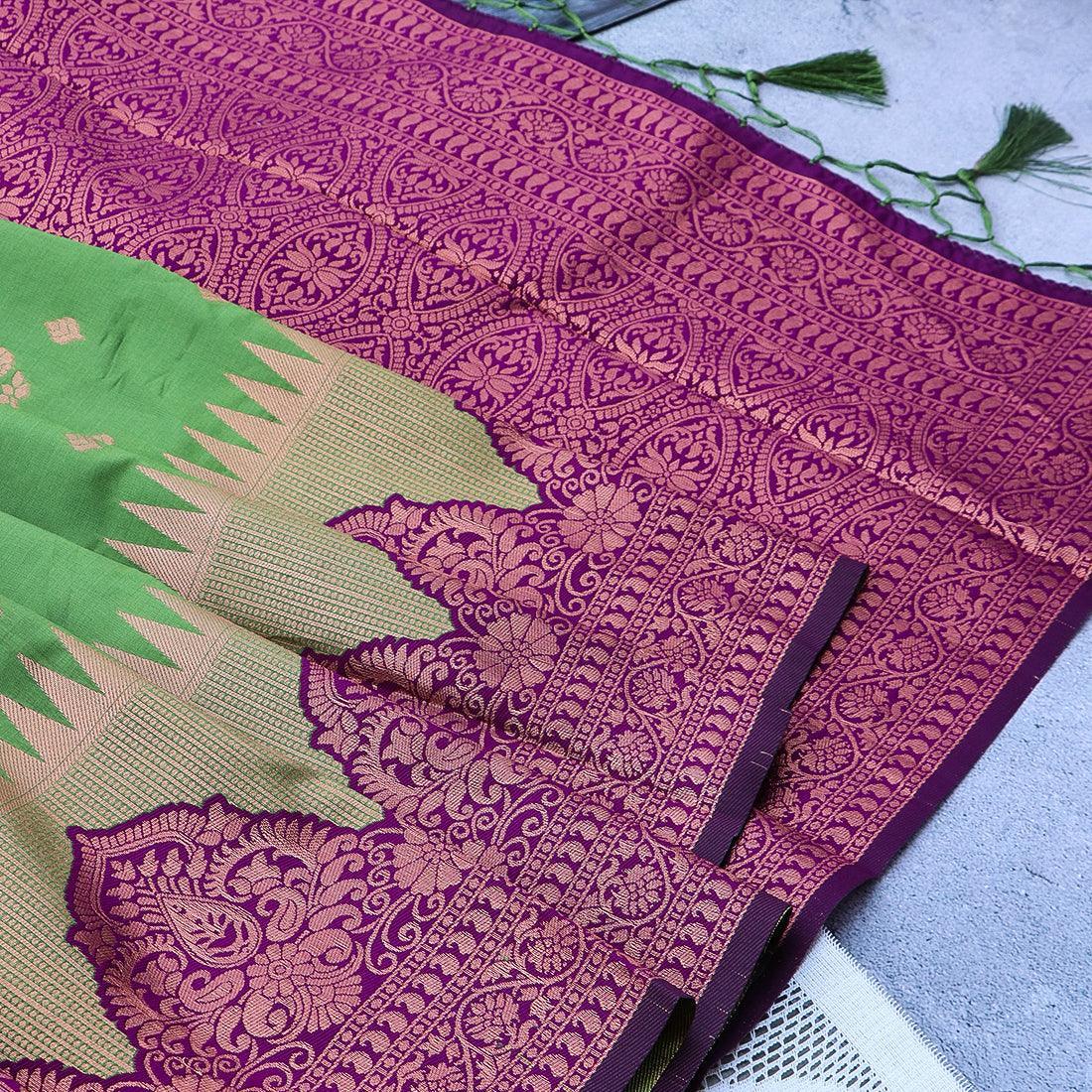 Kanchipuram Mysore Semi-silk saree with Medium temple Border 14584N - Griiham