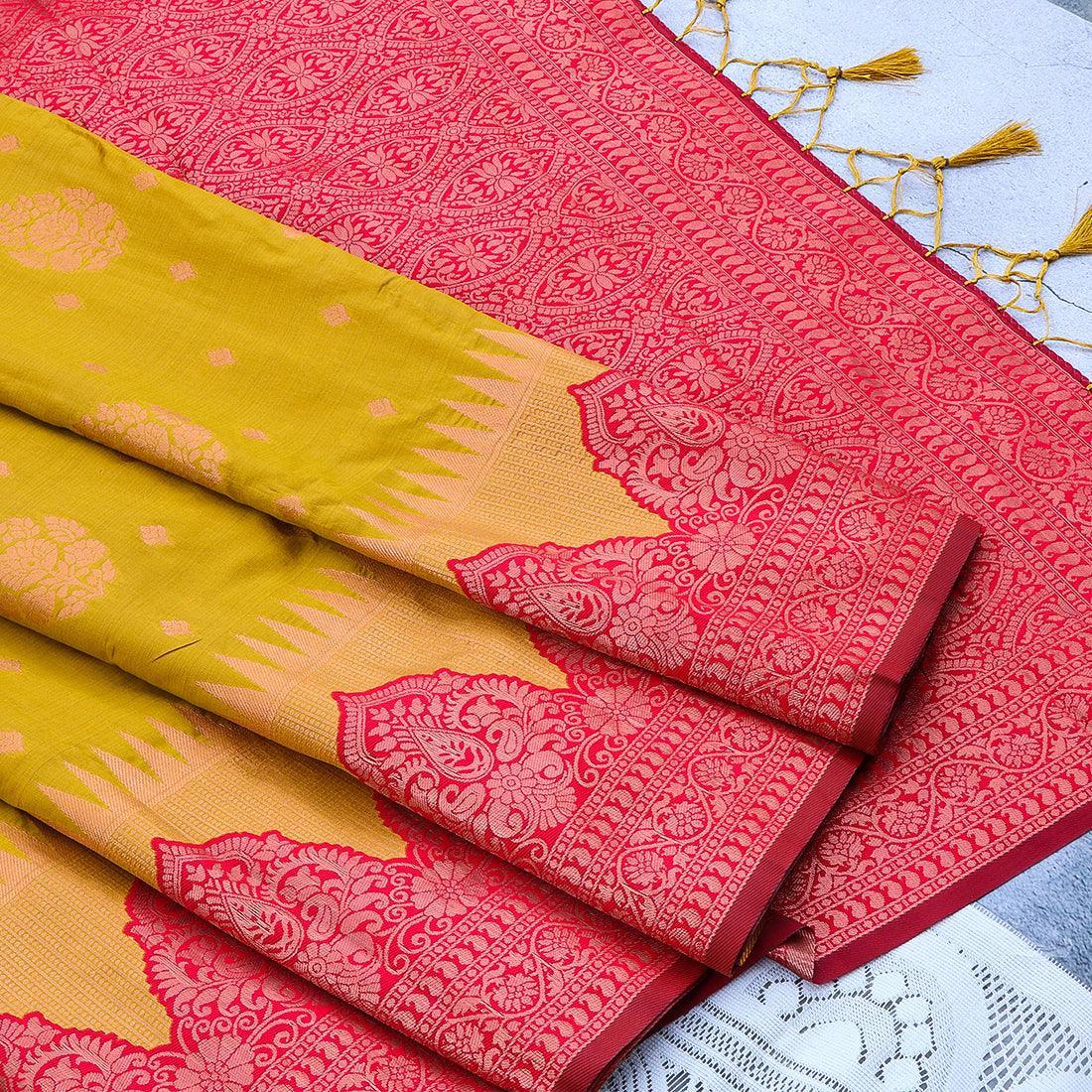 Kanchipuram Mysore Semi-silk saree with Medium temple Border 14584N - Griiham