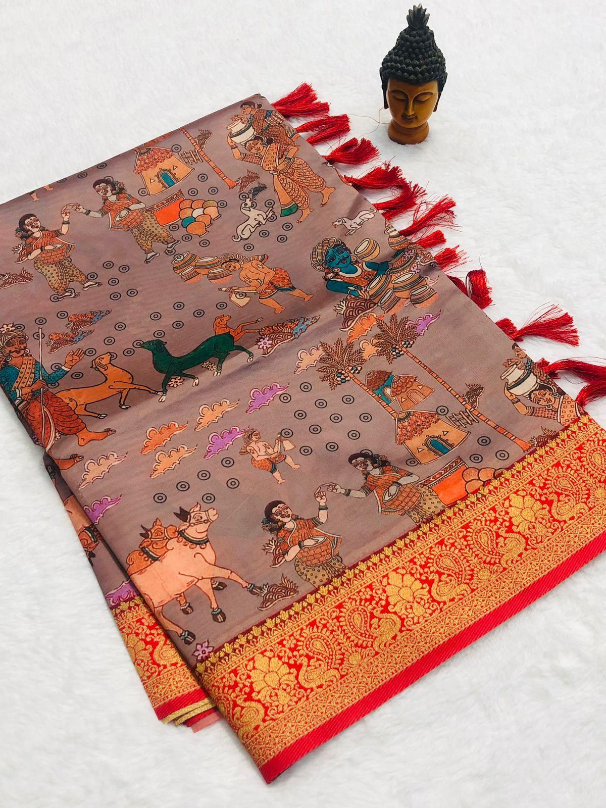 Kanchipuram SOFT SILK PATTU SAREES IN WARLI PRINTS 14725N