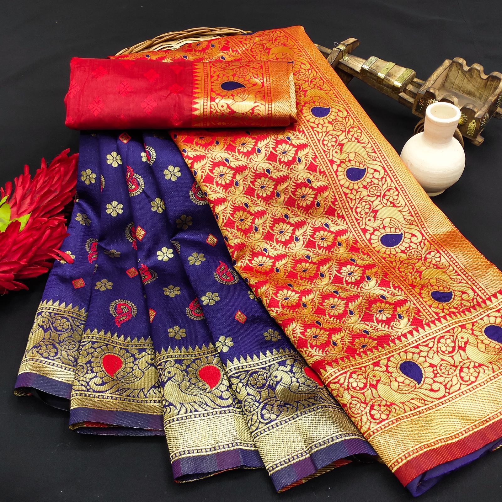 Kanchipuram 💃Semi-Silk With beautiful Border And Rich Pallu saree 17738N