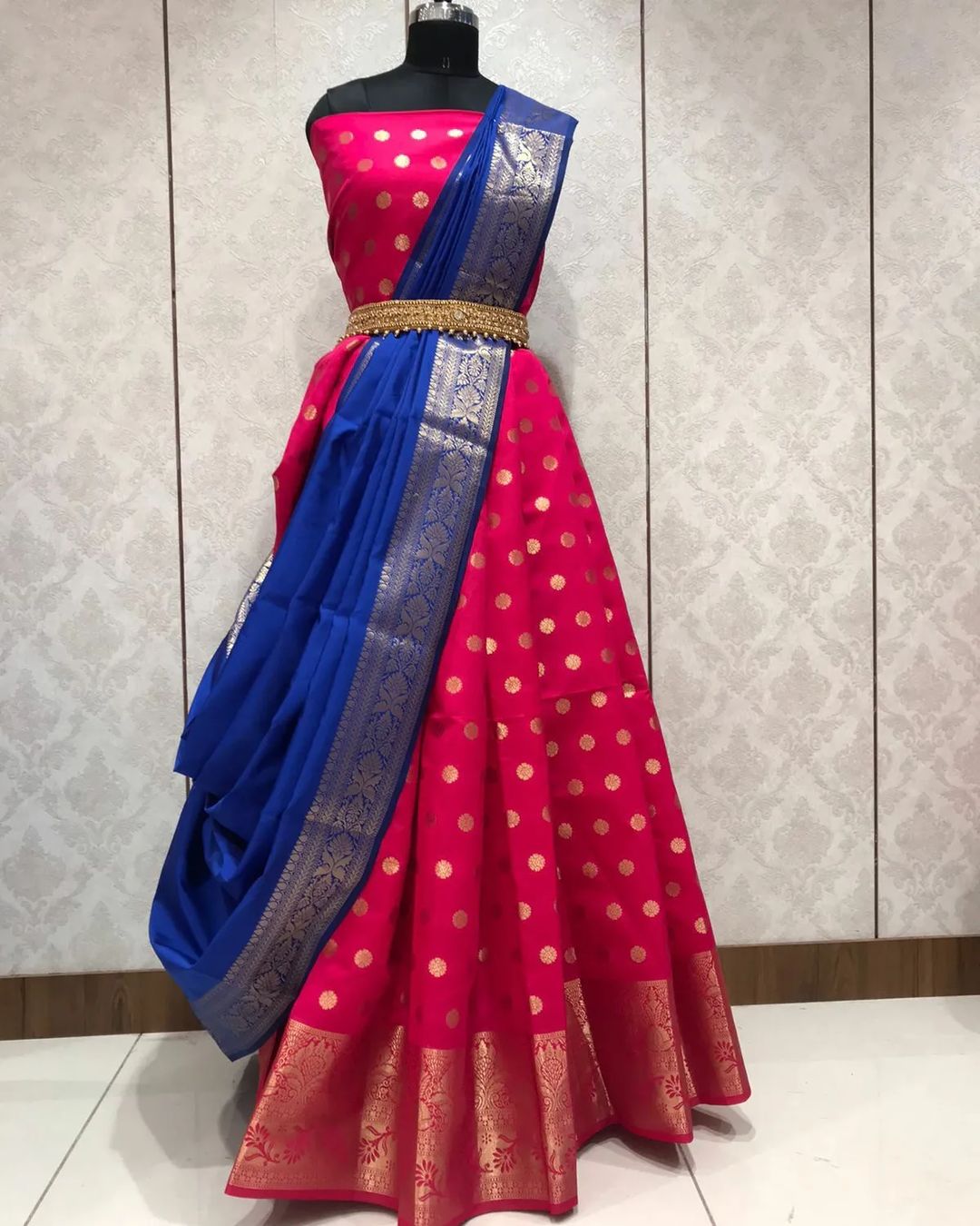 Kanjivaram Semi-silk Zari lehenga (unstiched blouse) Half Saree 18029N