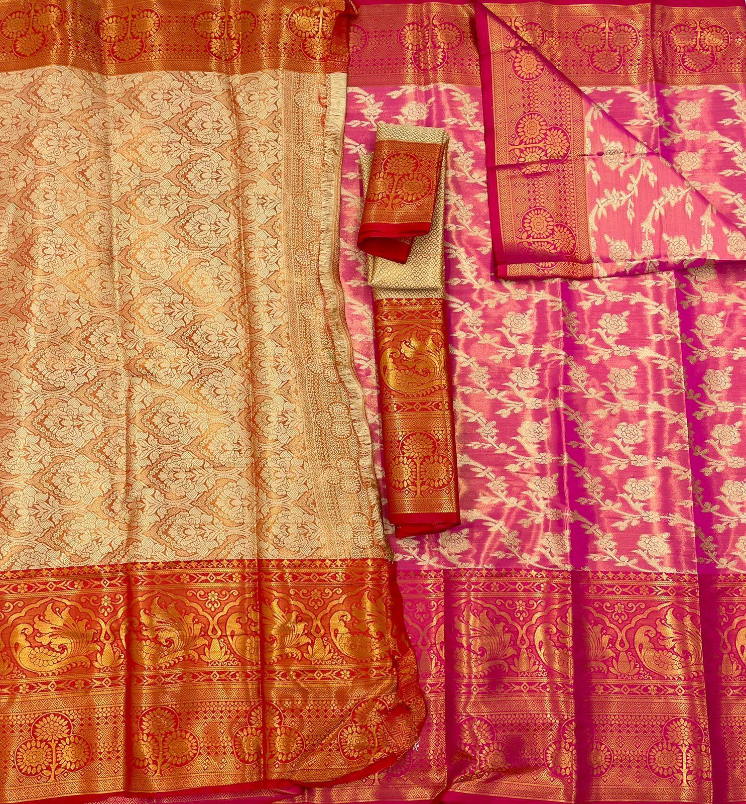 Kanjivaram Silk Saree With Weaving & Contrast Border & Contrast Gold Zari 18476N