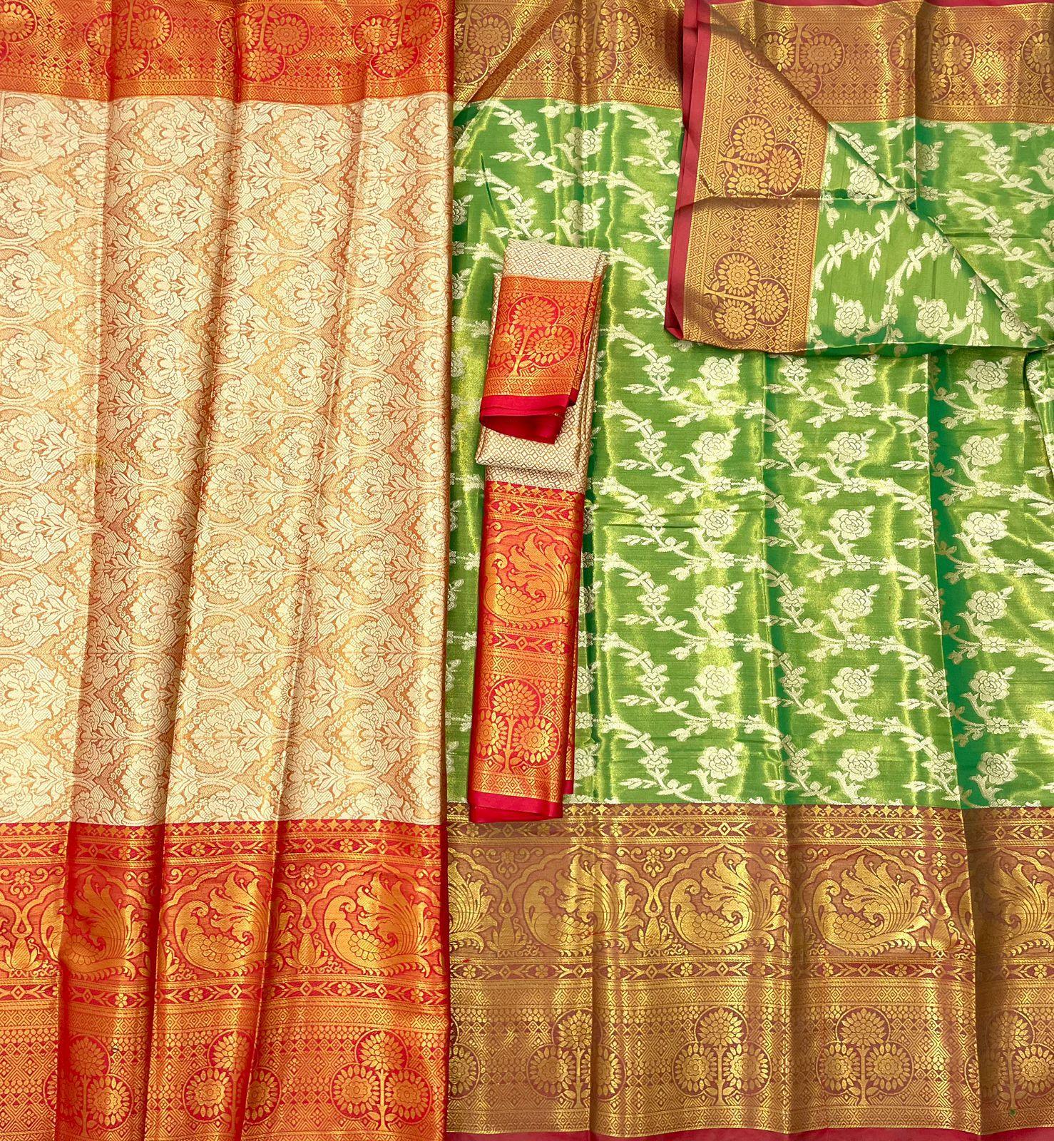 Kanjivaram Silk Saree With Weaving & Contrast Border & Contrast Gold Zari 18476N