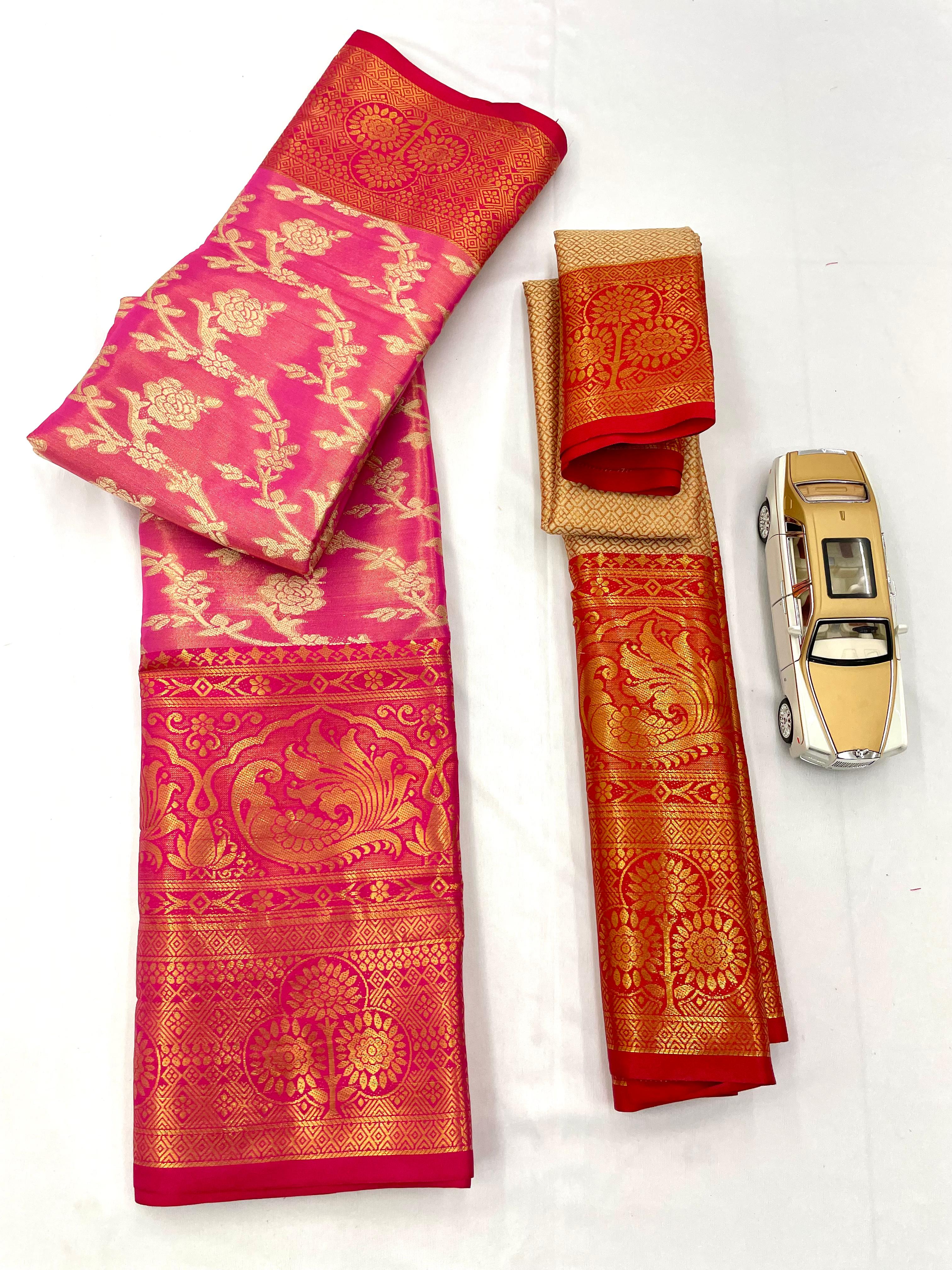 Kanjivaram Silk Saree With Weaving & Contrast Border & Contrast Gold Zari 18476N