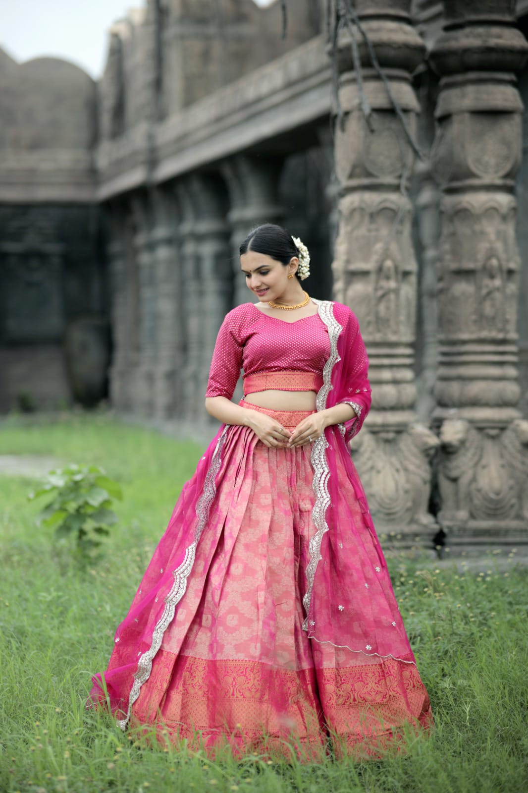 Kanjivaram pattu silk lehenga with (unstiched blouse) Zari  Weaving Work 18026N