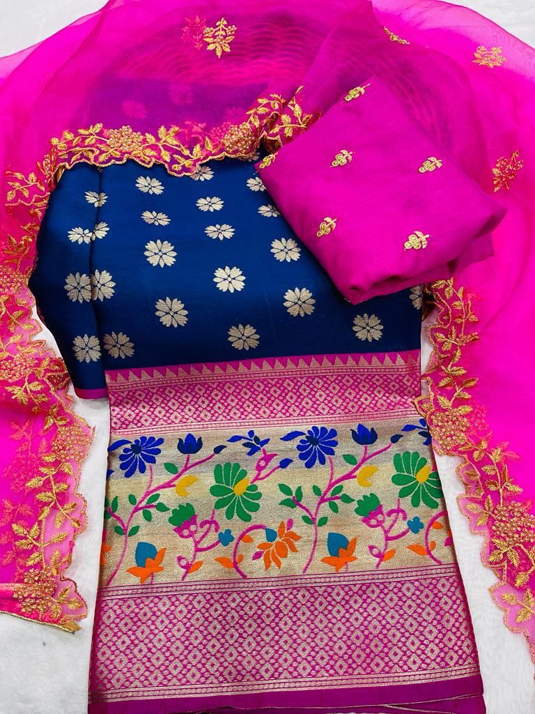 Kanjiveram Pure Semi-Silk Zari Lehanga Half Saree With Beautiful Blouse22288N