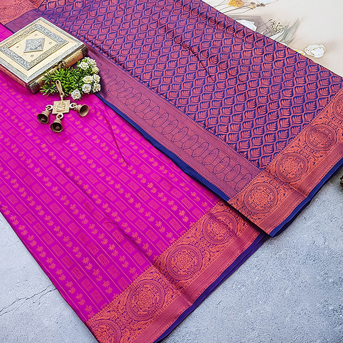 Kumbarpattu Kanchipuram Semi-silk saree with copper work 13681N