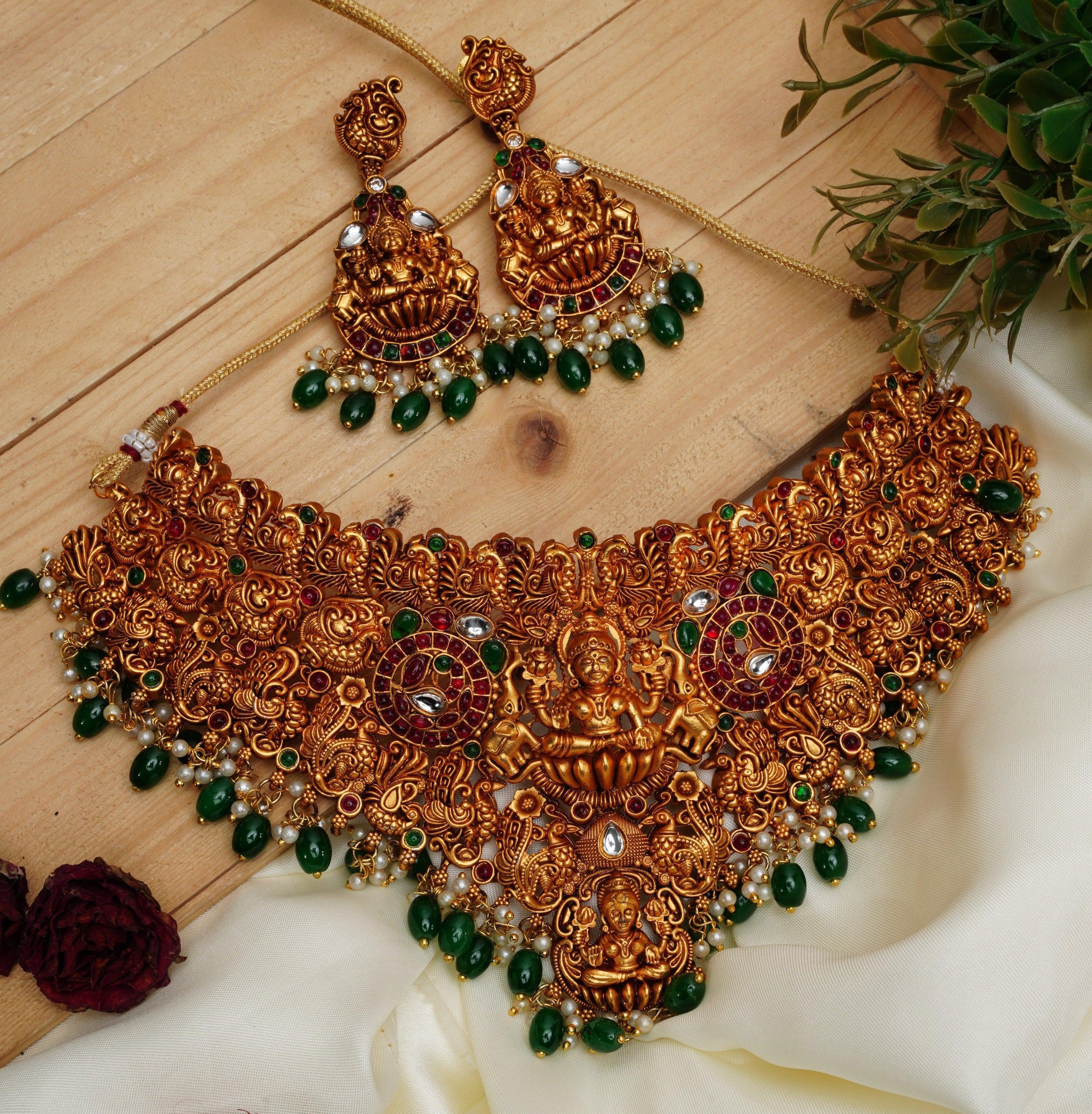 Laxmi Broad choker necklace set 8134N – Griiham