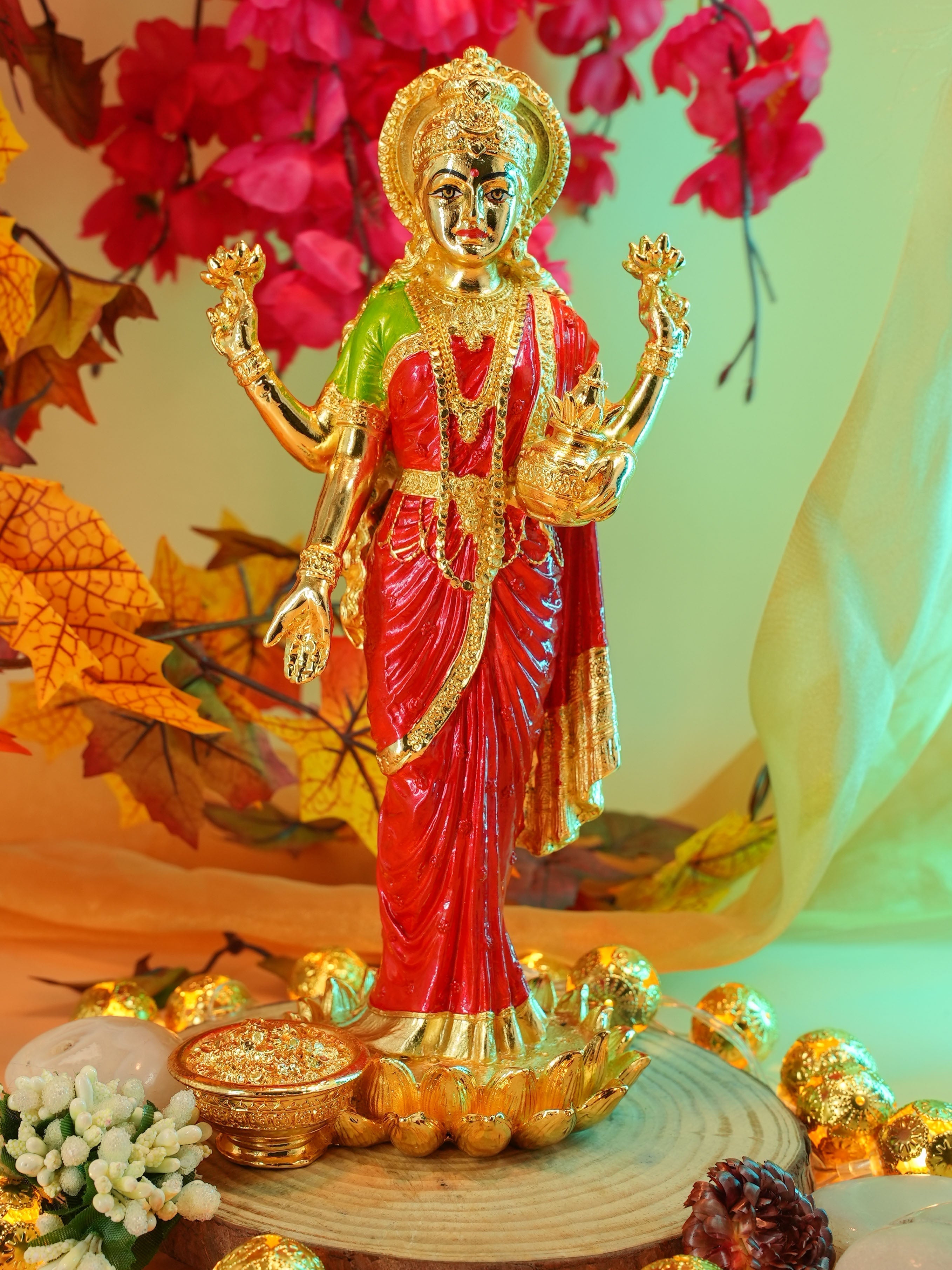 Laxmi Gold Plated Marble idol 9 cm Height