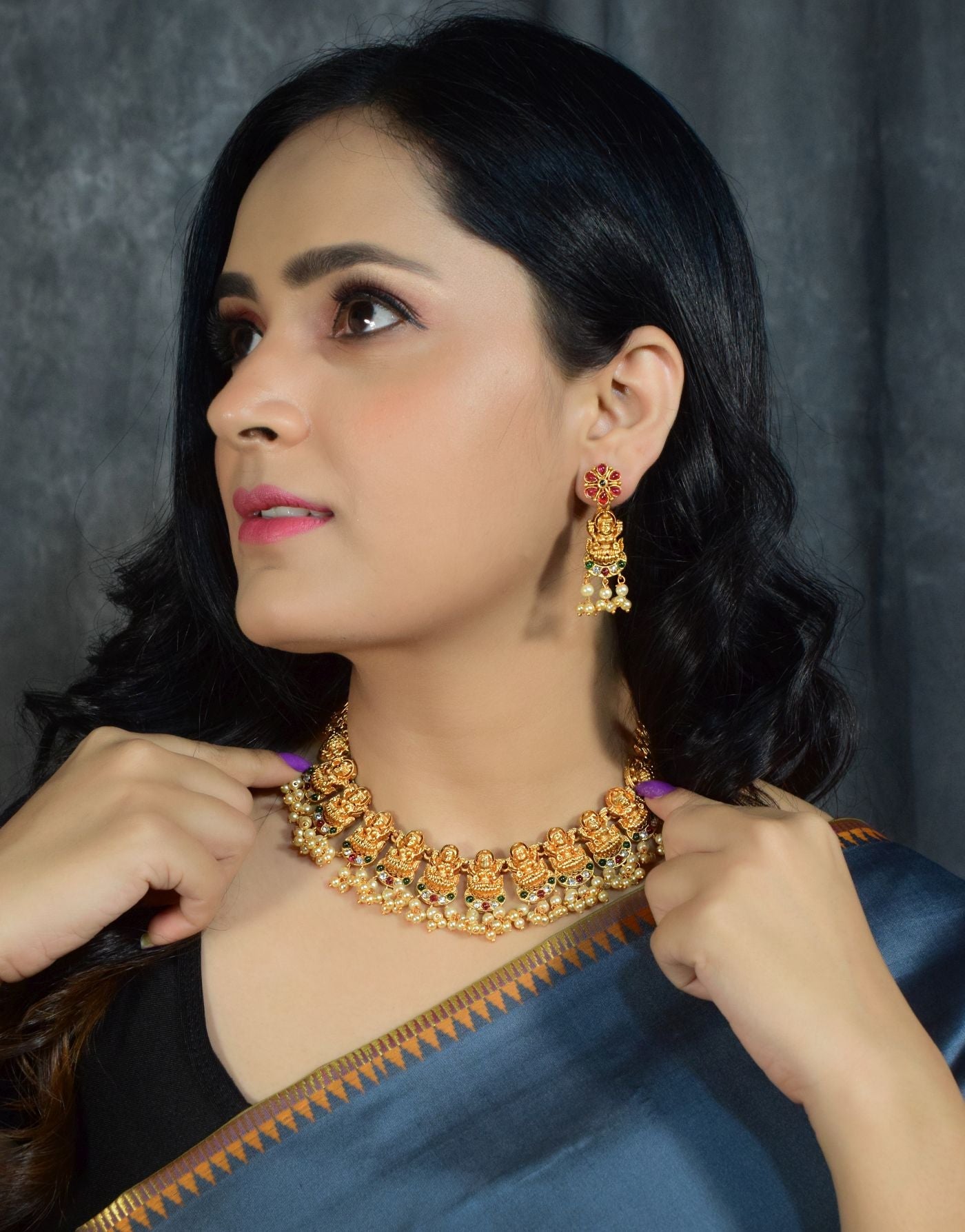 Laxmi design Necklace with pearls hanging Exclusive Designer Necklace 10130N