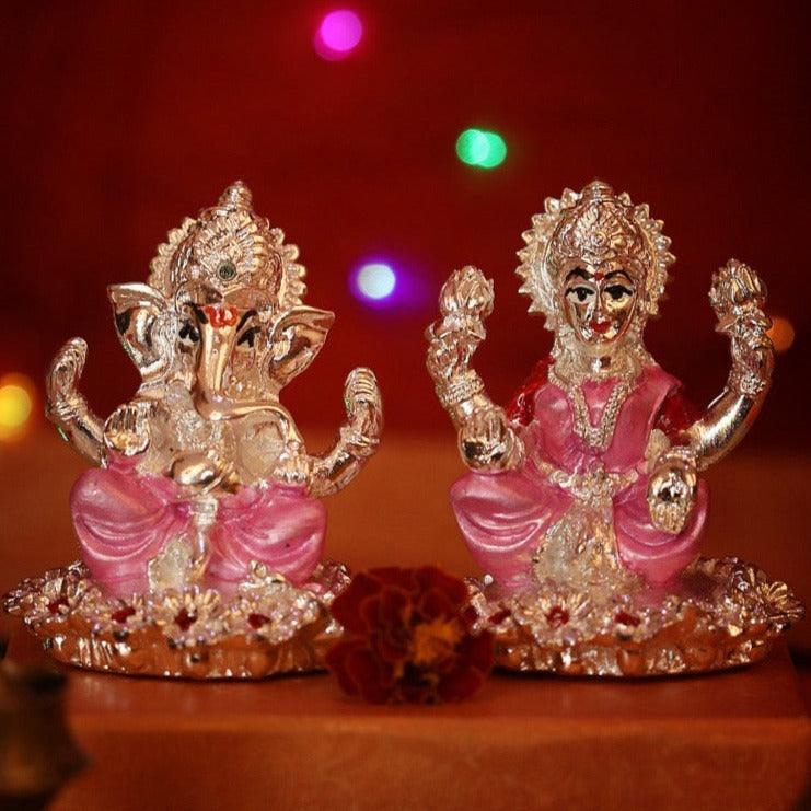 Laxmi ganesh Silver Plated Marble idol Height 7cm