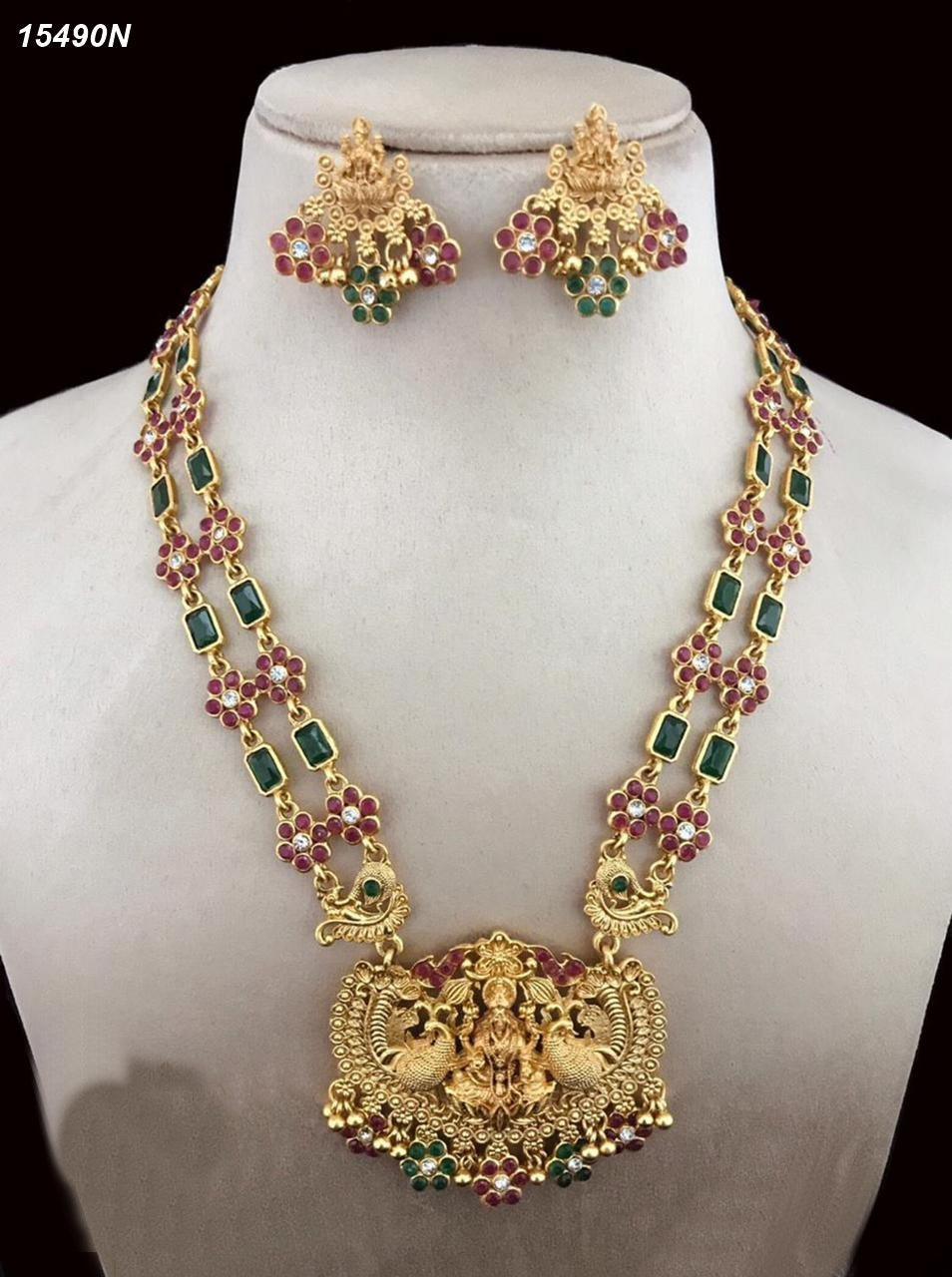 Layered Colored Stone Laxmi Necklace Set 15489N