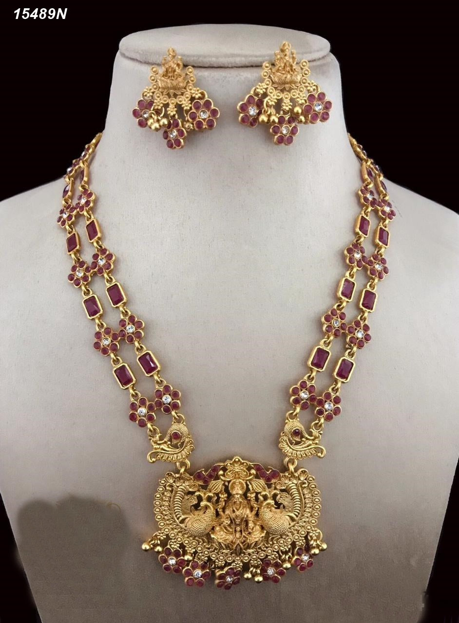 Layered Colored Stone Laxmi Necklace Set 15489N