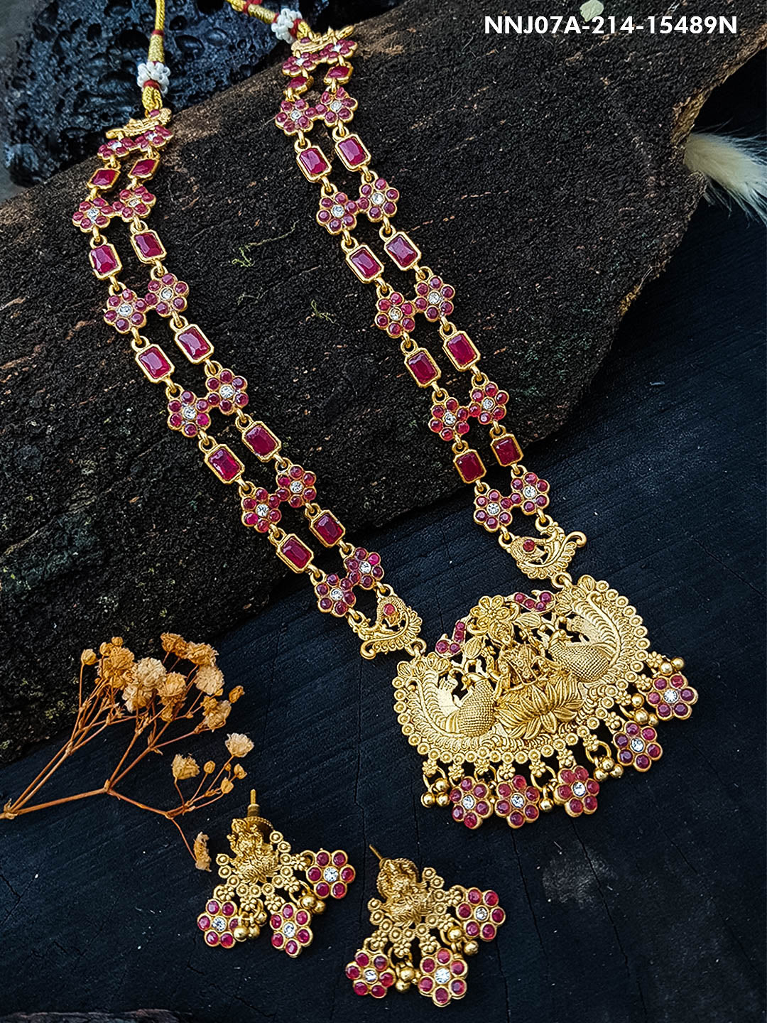 Layered Colored Stone Laxmi Necklace Set 15489N