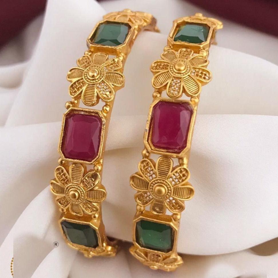 Matt Gold Finish square Stone Bangle Latest Design Collection Set of 10205B