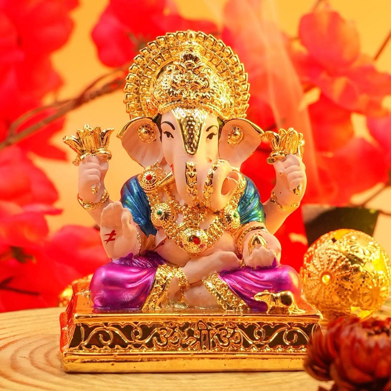 Matt goldPlated Ganesha marble idol 8cm Height – Griiham