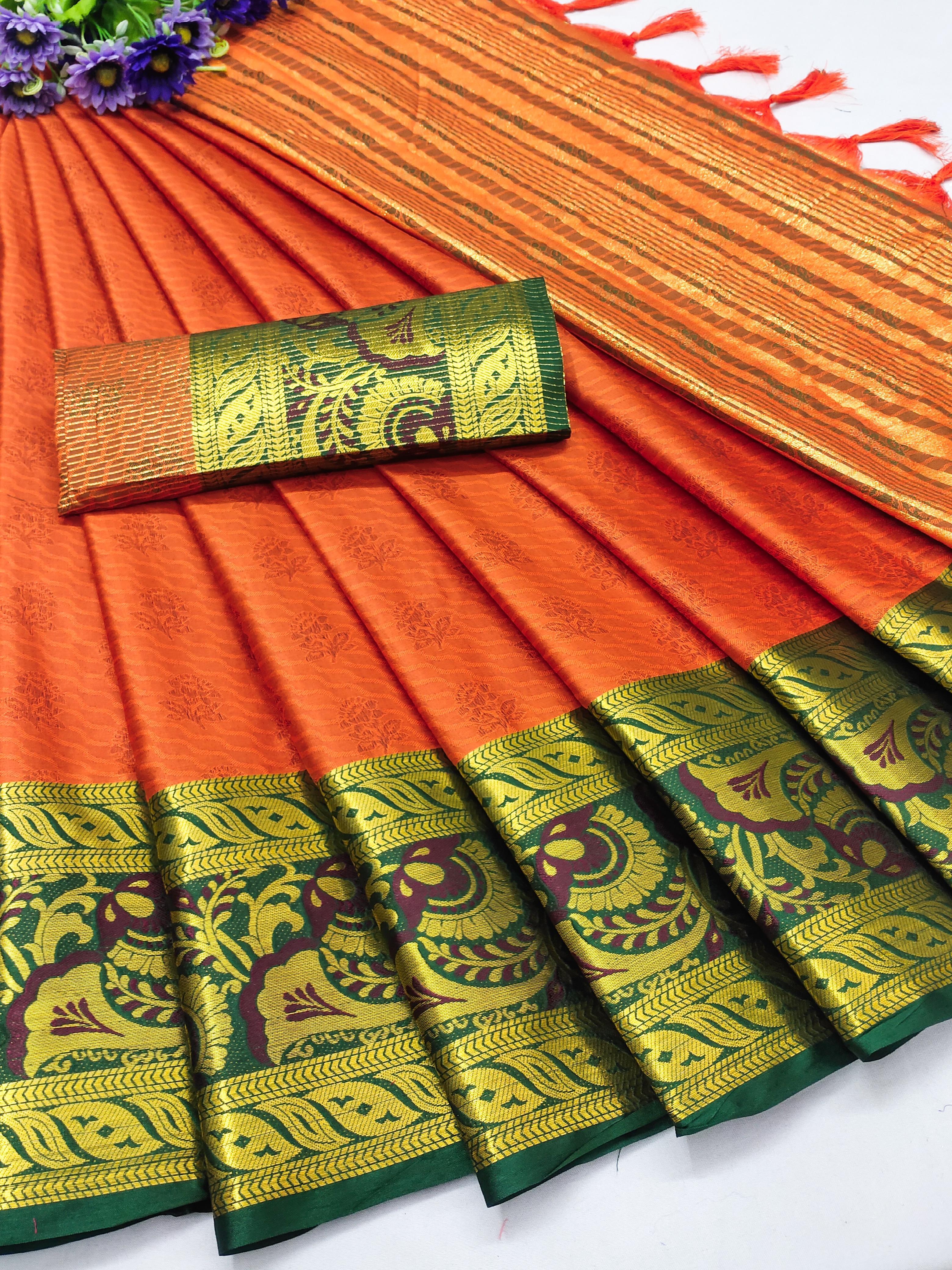 Mercerised Semi Cotton Silk in Exclusive Border Design Saree 21231N - Griiham