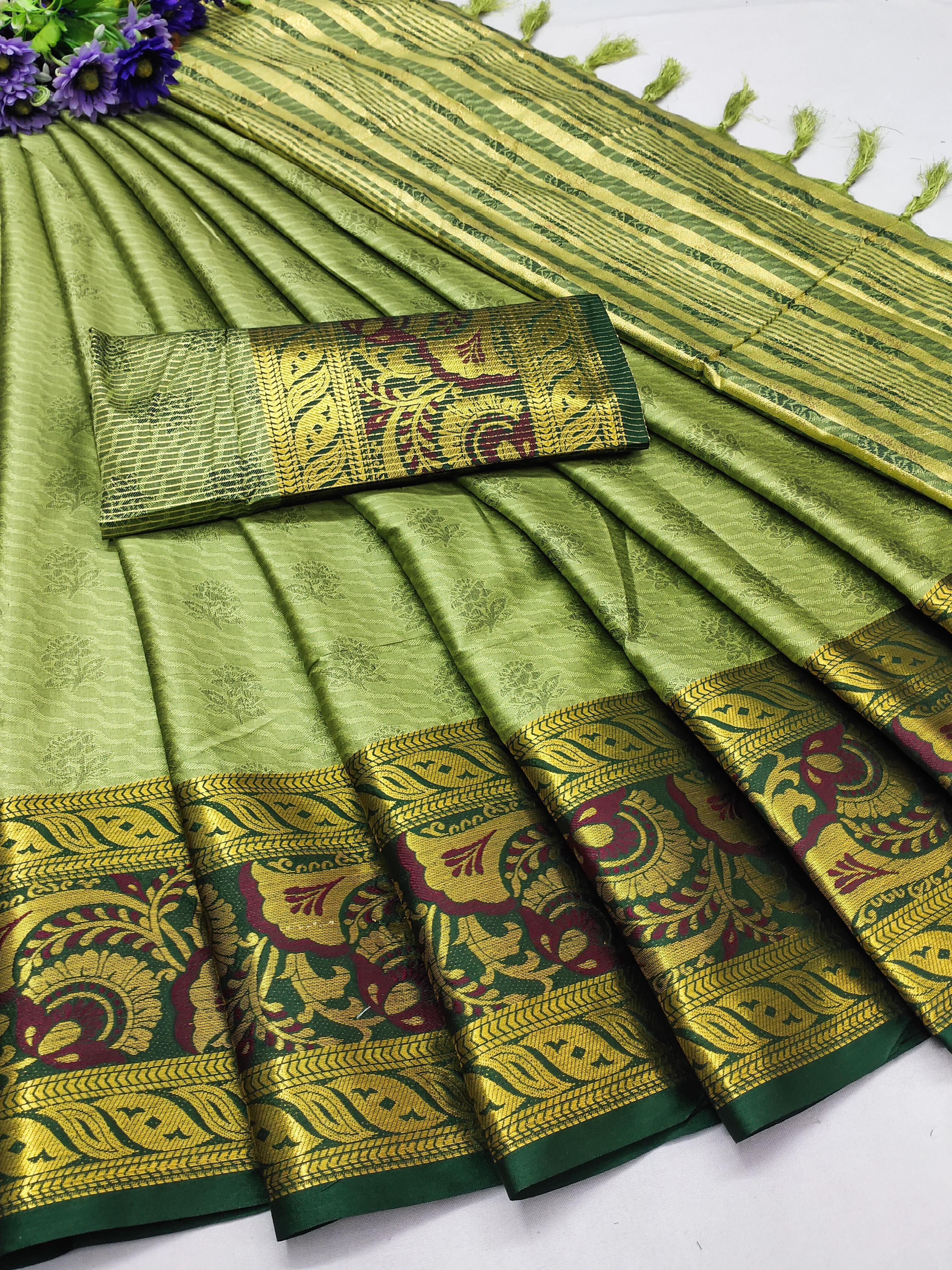 Mercerised Semi Cotton Silk in Exclusive Border Design Saree 21231N - Griiham
