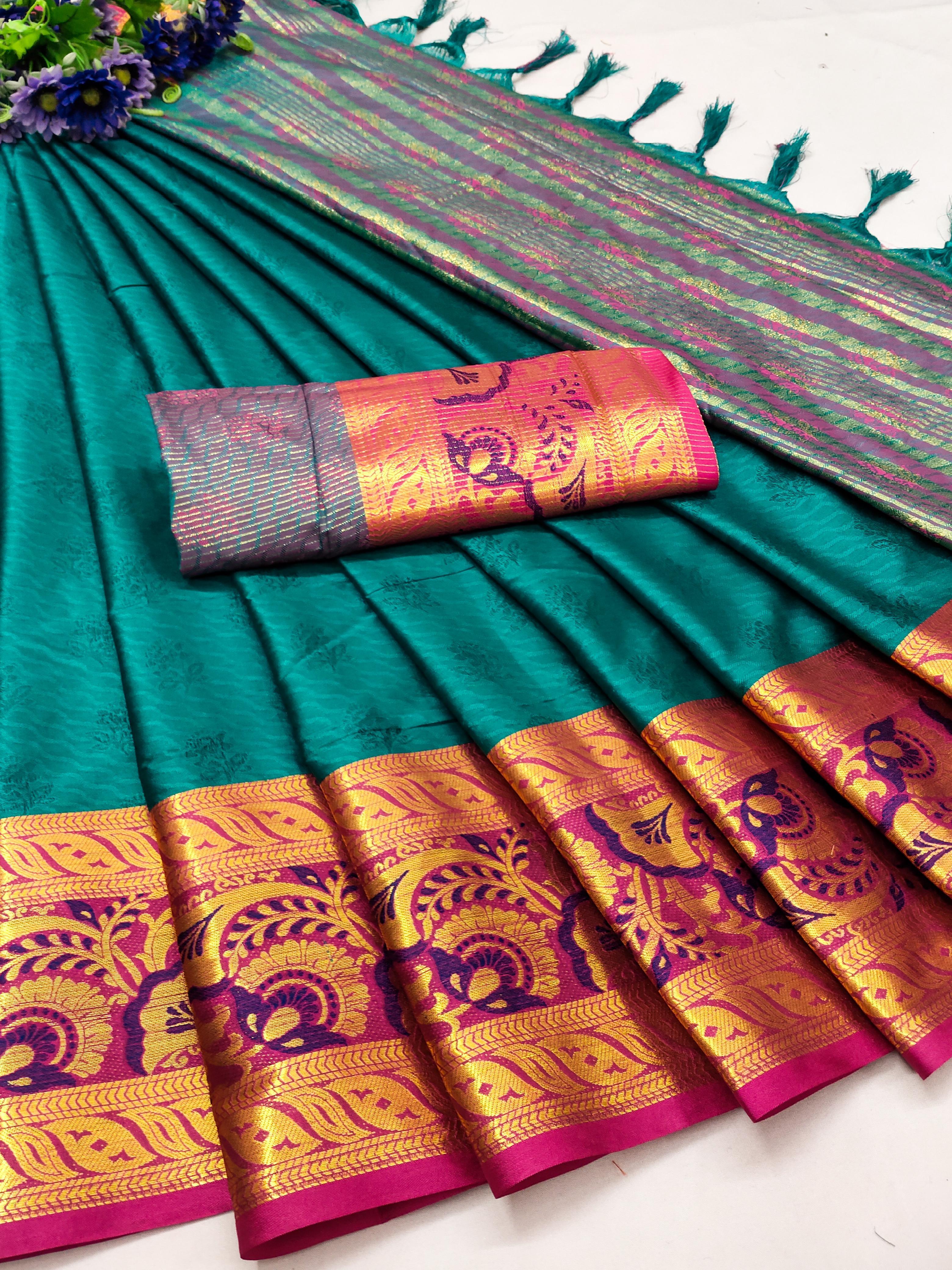 Mercerised Semi Cotton Silk in Exclusive Border Design Saree 21231N - Griiham