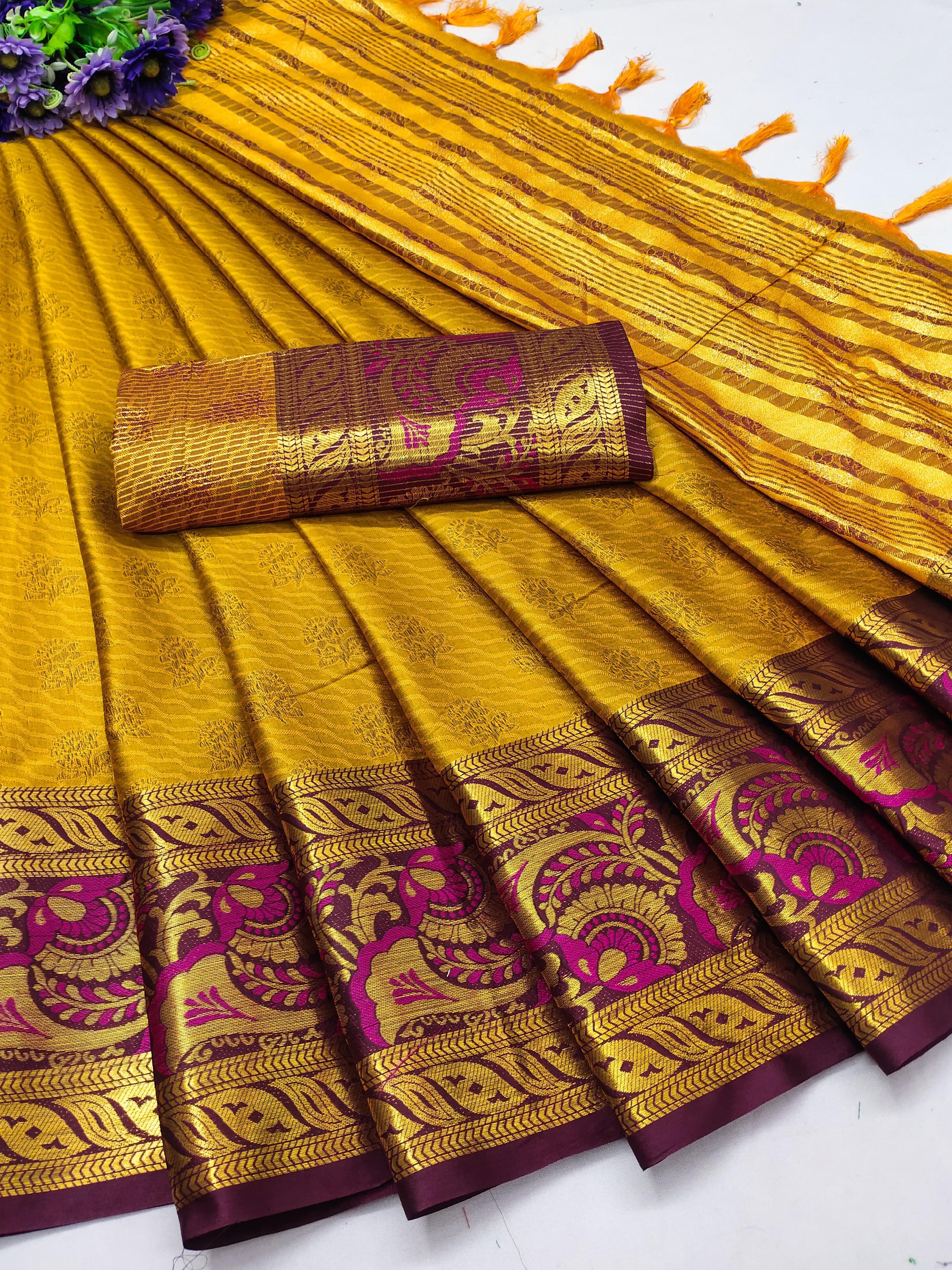 Mercerised Semi Cotton Silk in Exclusive Border Design Saree 21231N - Griiham