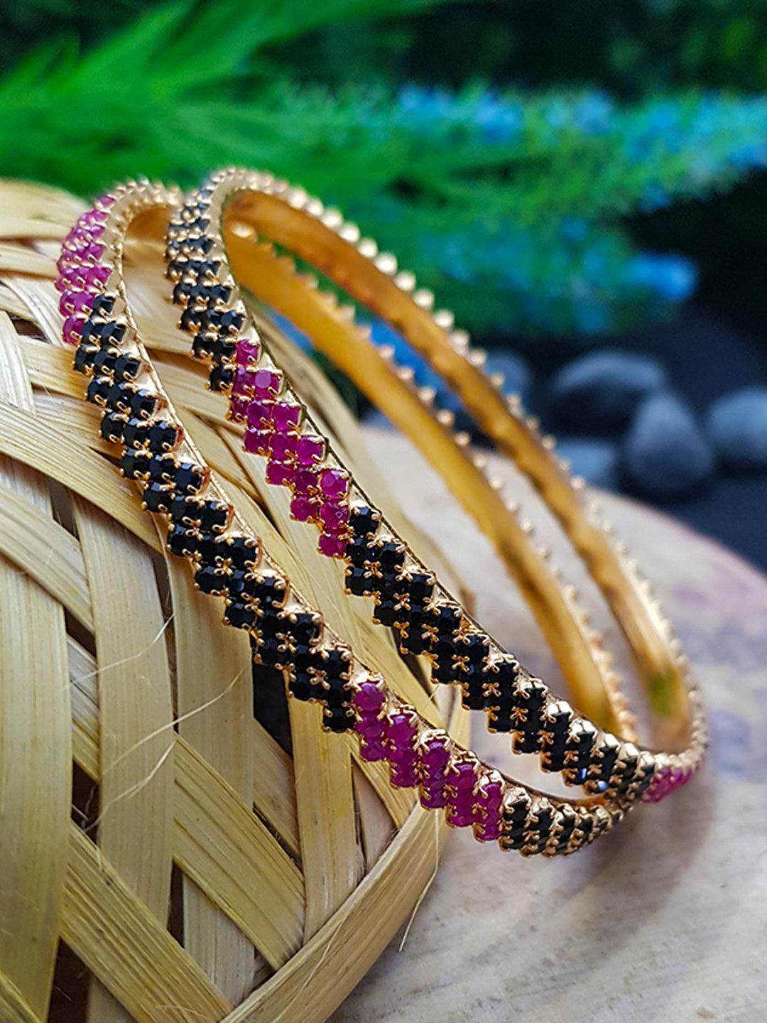Micro Gold Finish Stone Bangle Latest Design Collection Set of 2 B2SN09-230-2936A-Designer Bangles-season end sale item-2.4-Griiham