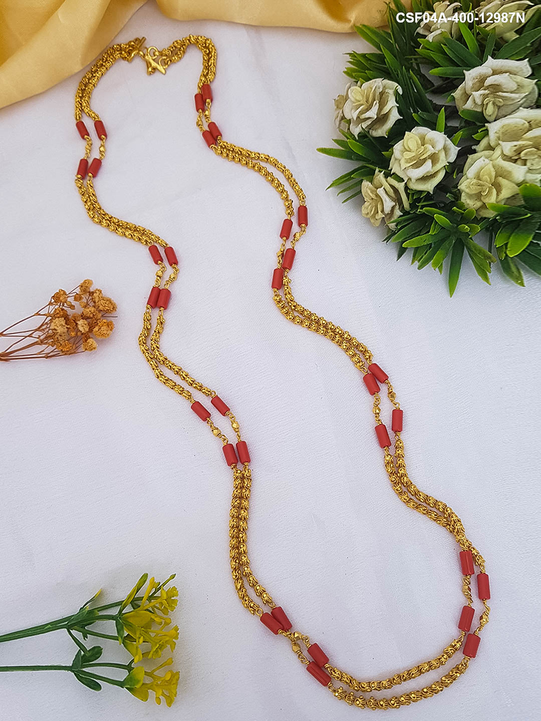Micro Gold Plated Double Line Coral Chain 30 inches 12987N