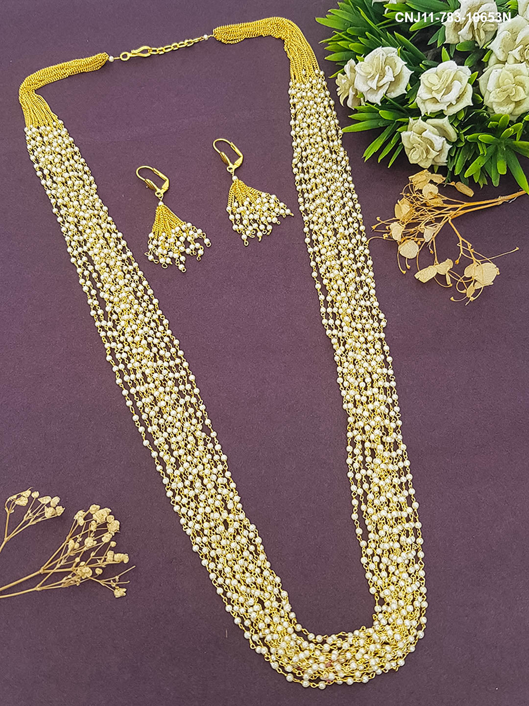 Micro Gold Plated Layered Pearl Chain 30 inches 10653N