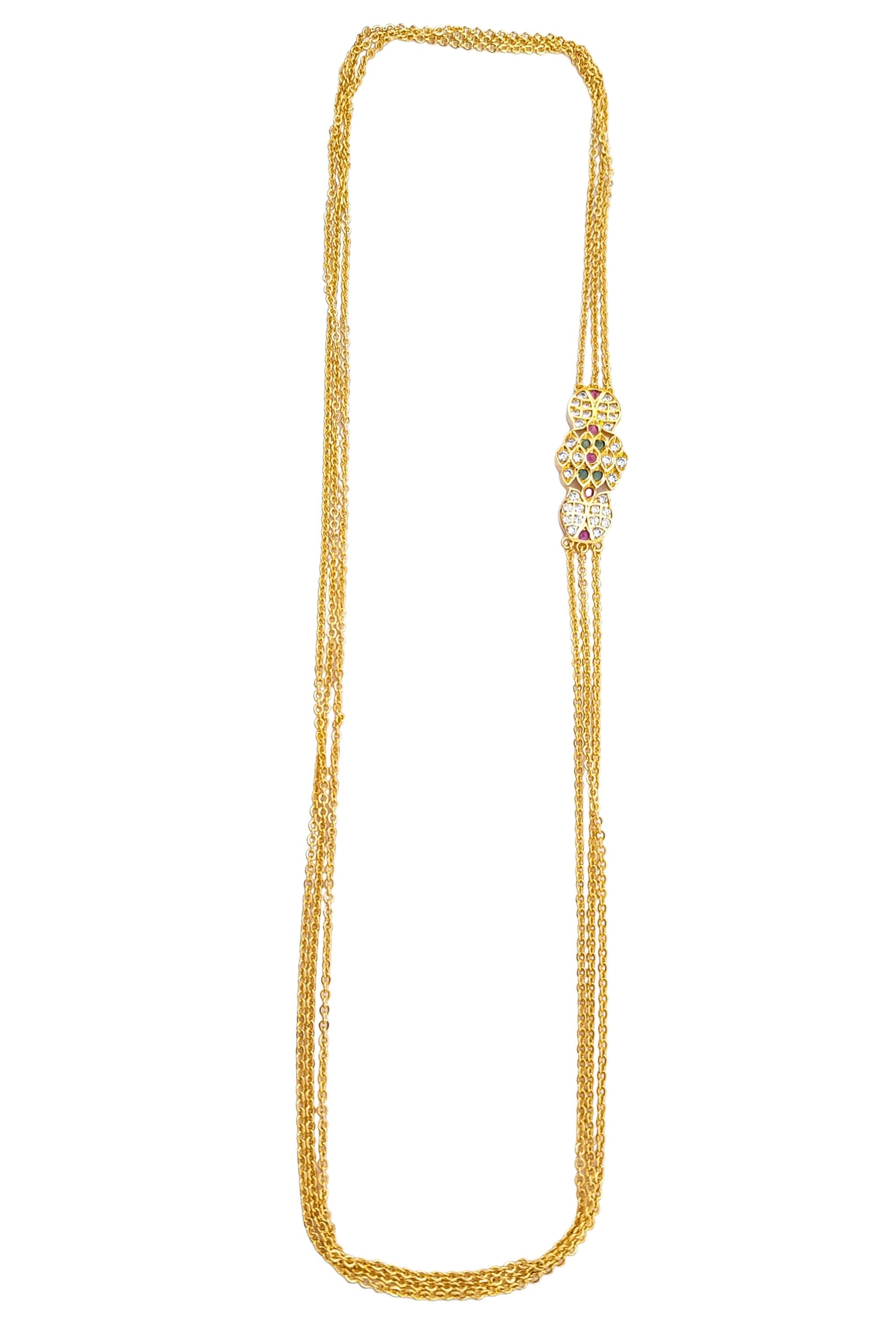 MicroGold Plated CZ Studded 3 Layer Mopu Chain 18142N
