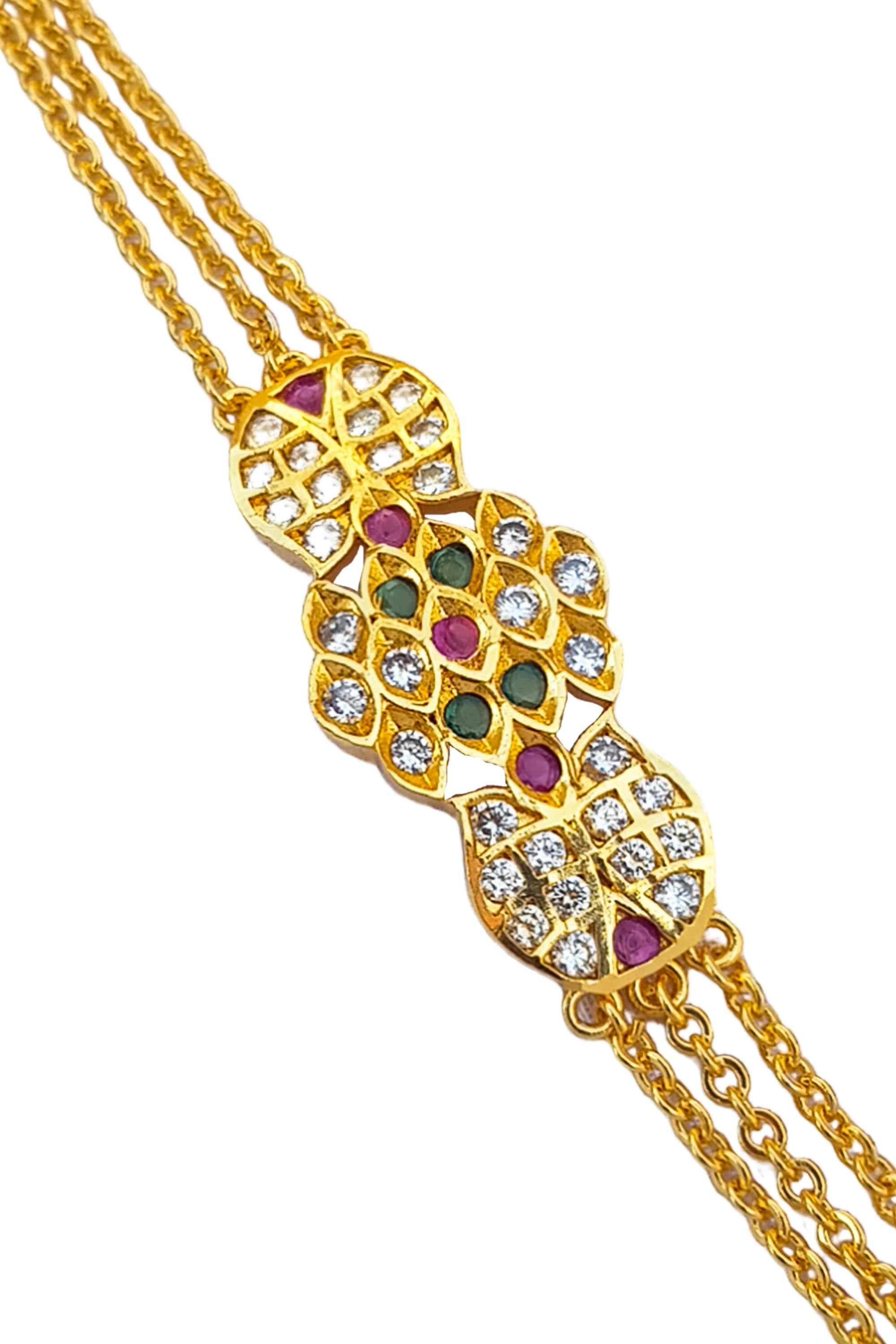 MicroGold Plated CZ Studded 3 Layer Mopu Chain 18142N