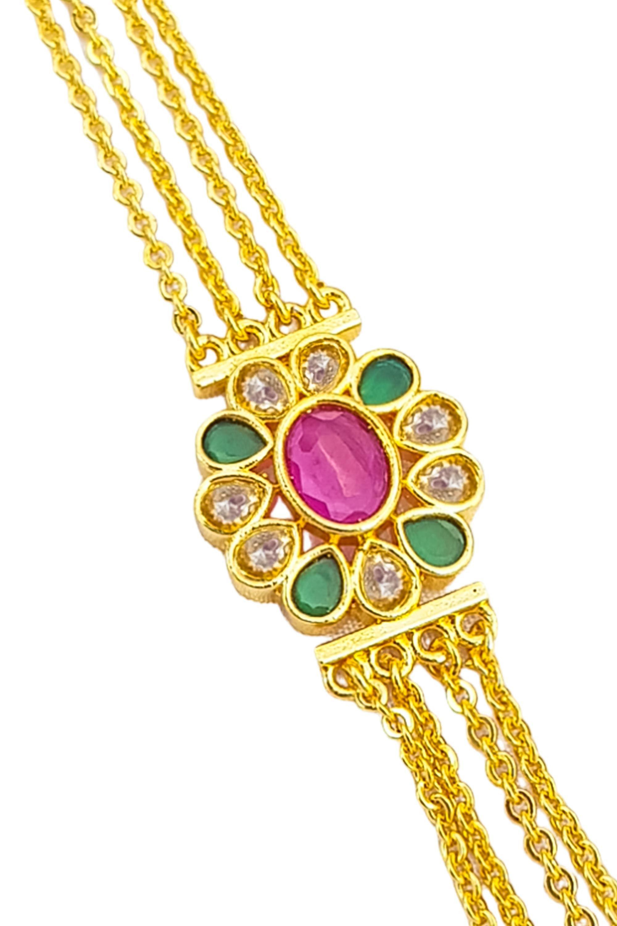 MicroGold Plated CZ Studded 4 Layer Mopu Chain 18195N - Griiham