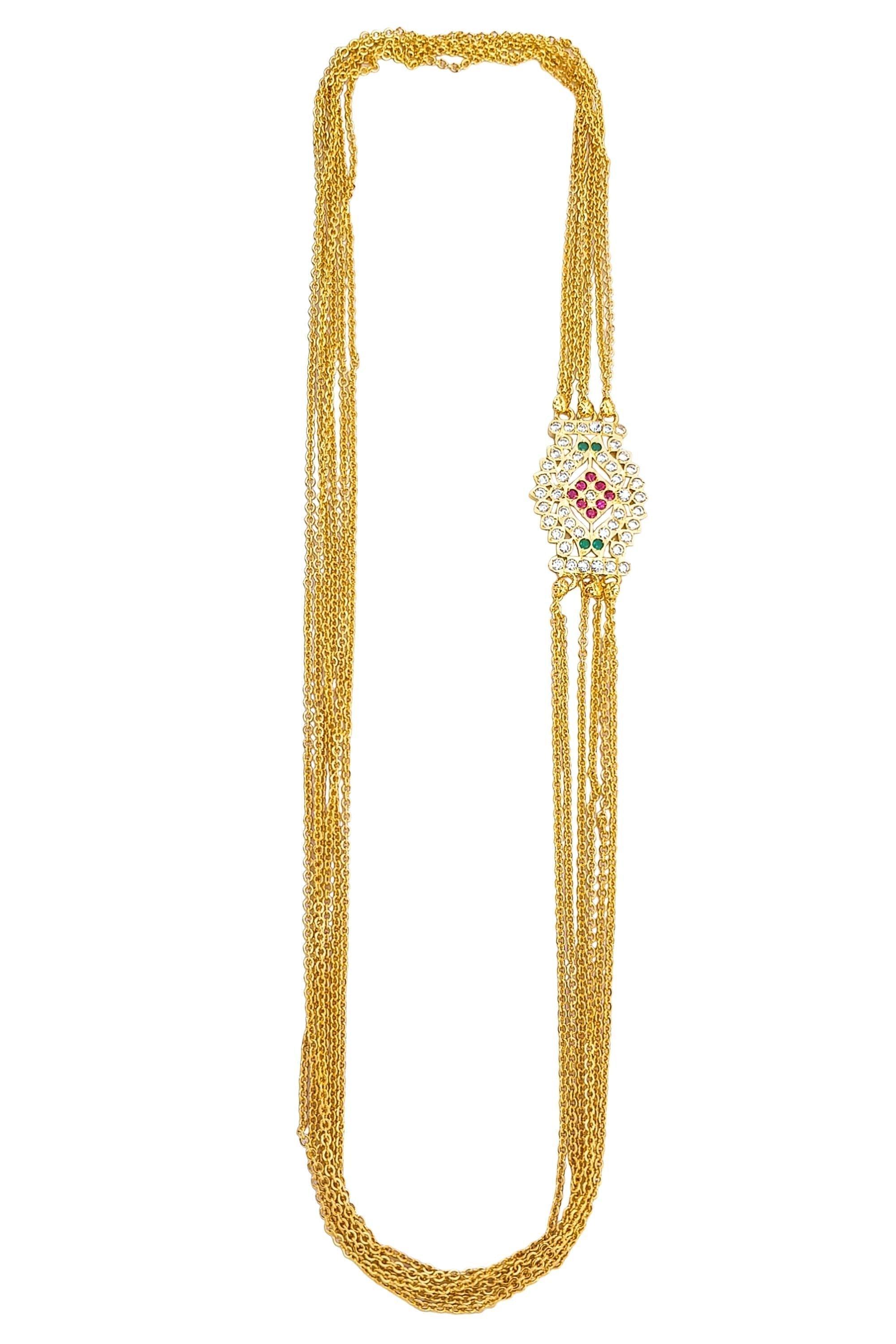 MicroGold Plated CZ Studded 6 Layer Mopu Chain 18154N