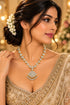 Adige Long White stone Necklace Set with Back chain