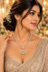 Adige Long White stone Necklace Set with Back chain