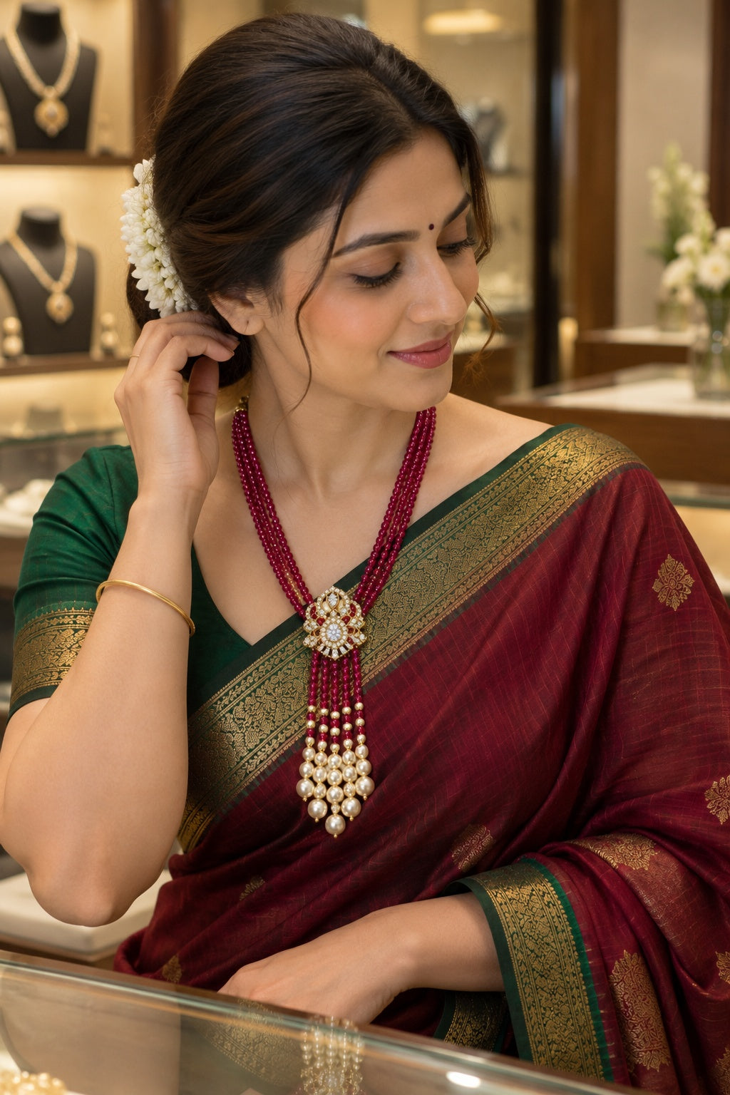 Two Layer CZ Mala Y design with mid Brooch Onion Colour