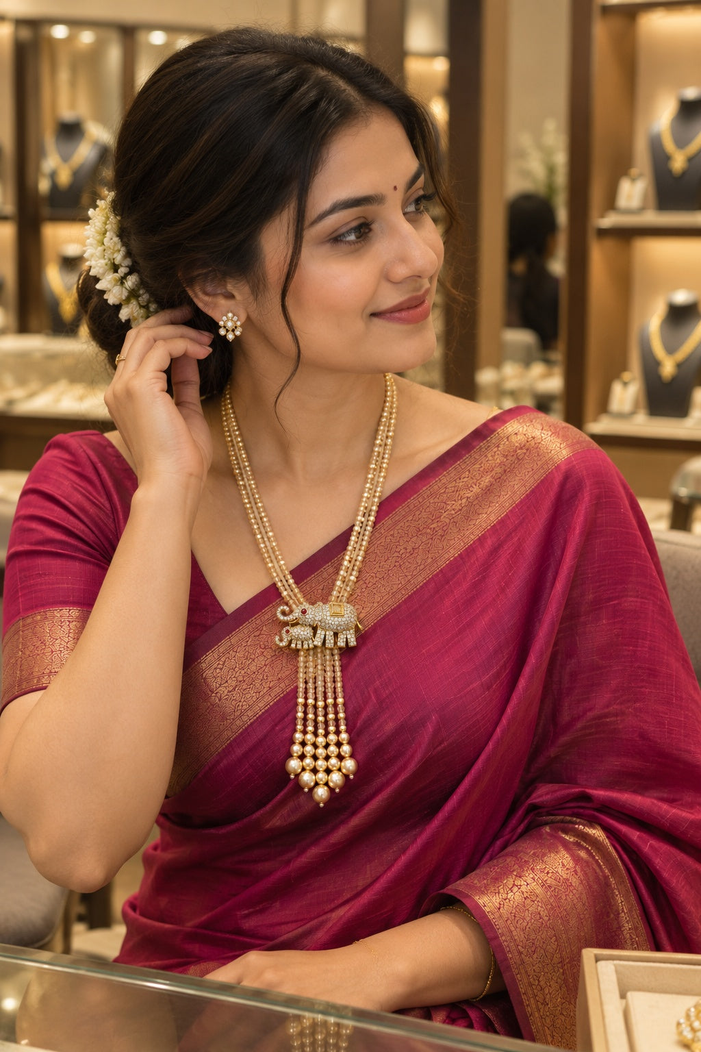 Two Layer CZ Mala Y design with mid Brooch Honey Colour