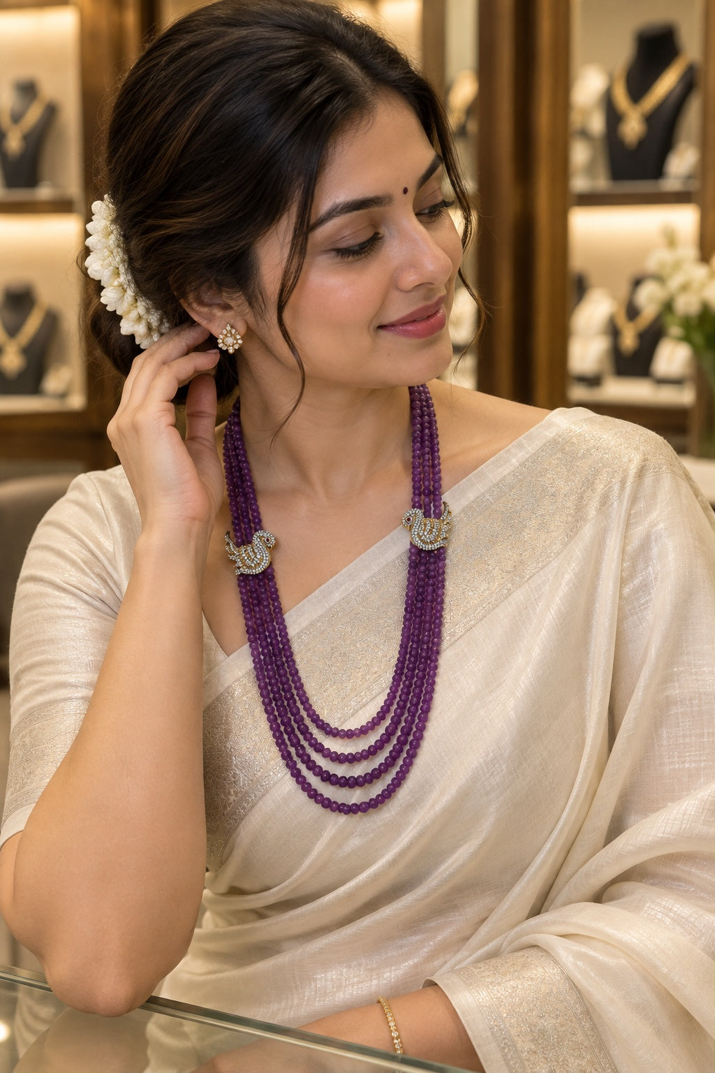 Multi Layer Purple Baati Stone with 2 Swan Mopu