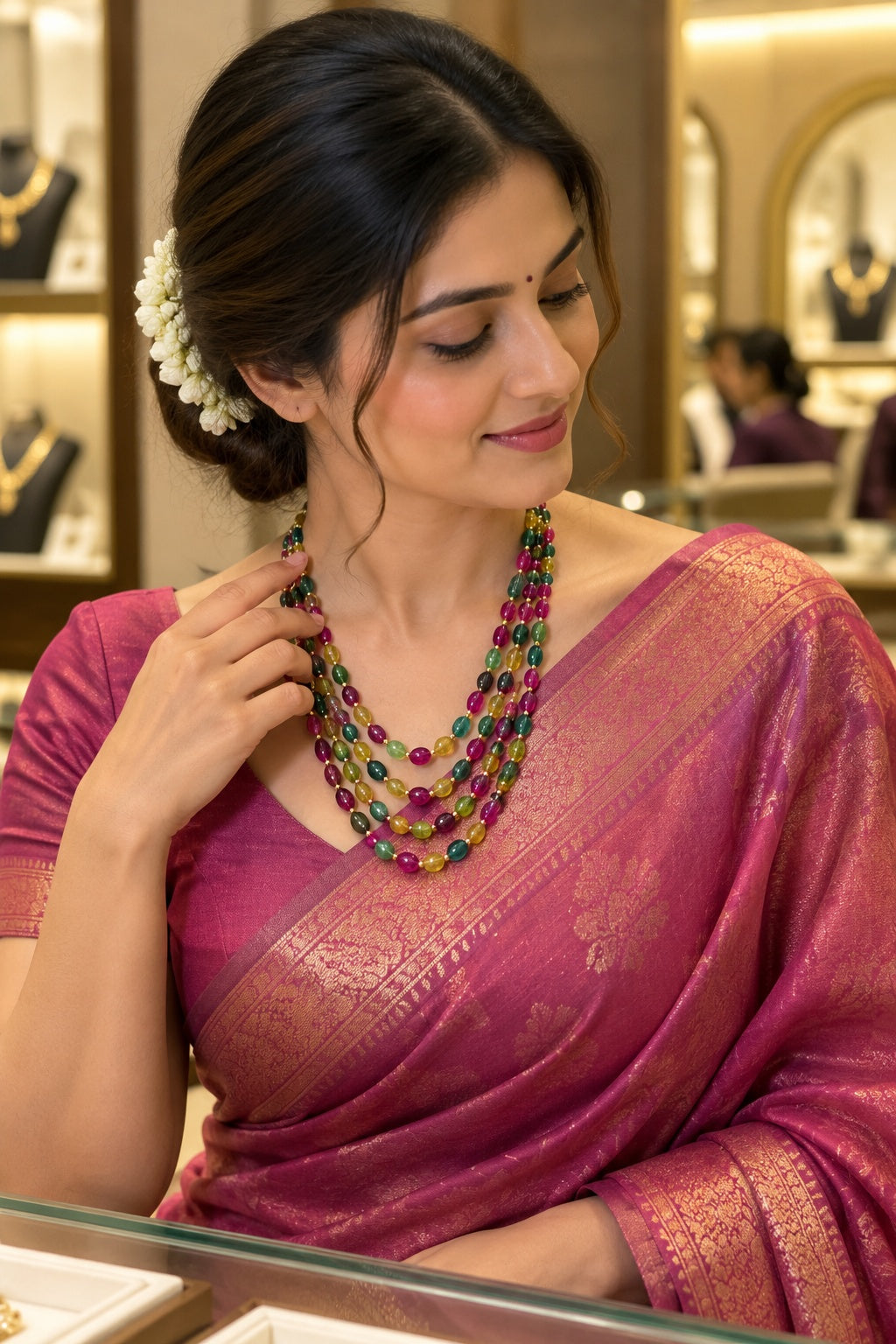 MultiColour Onyx Duldul Stone with pearls Necklace