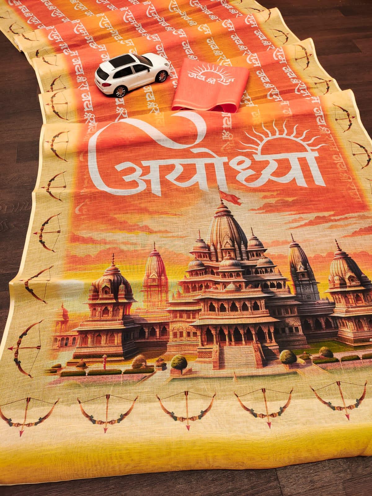 Mono cotton sarees with all AYODHYA RAM MANDIR 20227N-1