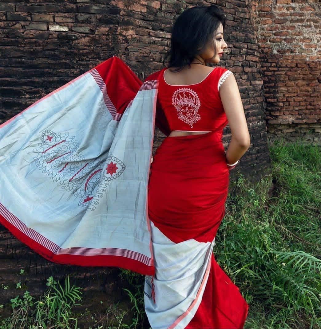 Mono-cotton sarees with all DURGA PUJA  PRINT  17379N