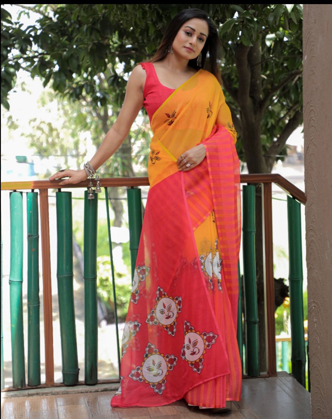 Mono-cotton sarees with all DURGA PUJA PRINT 17387N