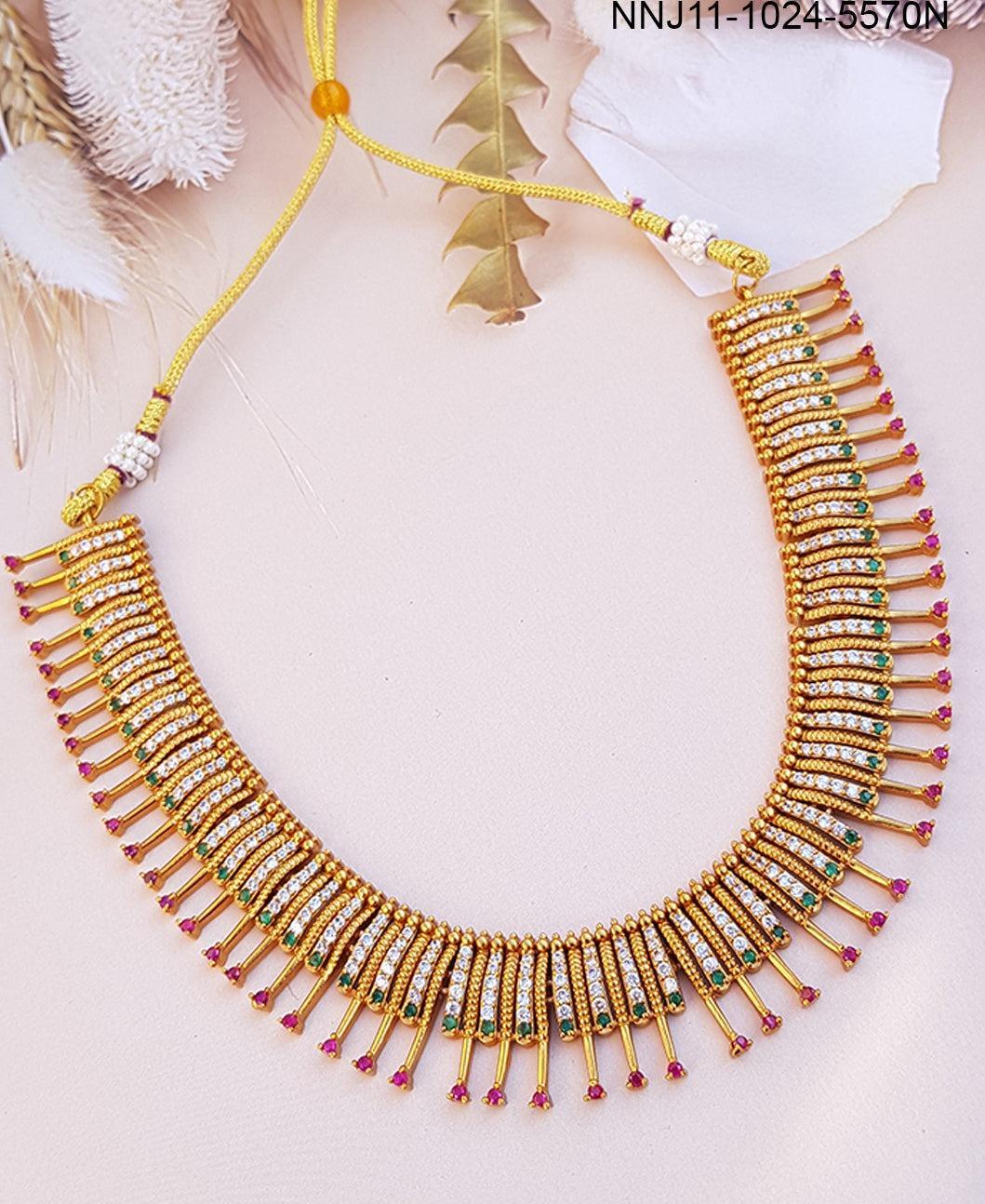 Multicolor Cz/AD stone Simple Layer Necklace 5570N - Griiham