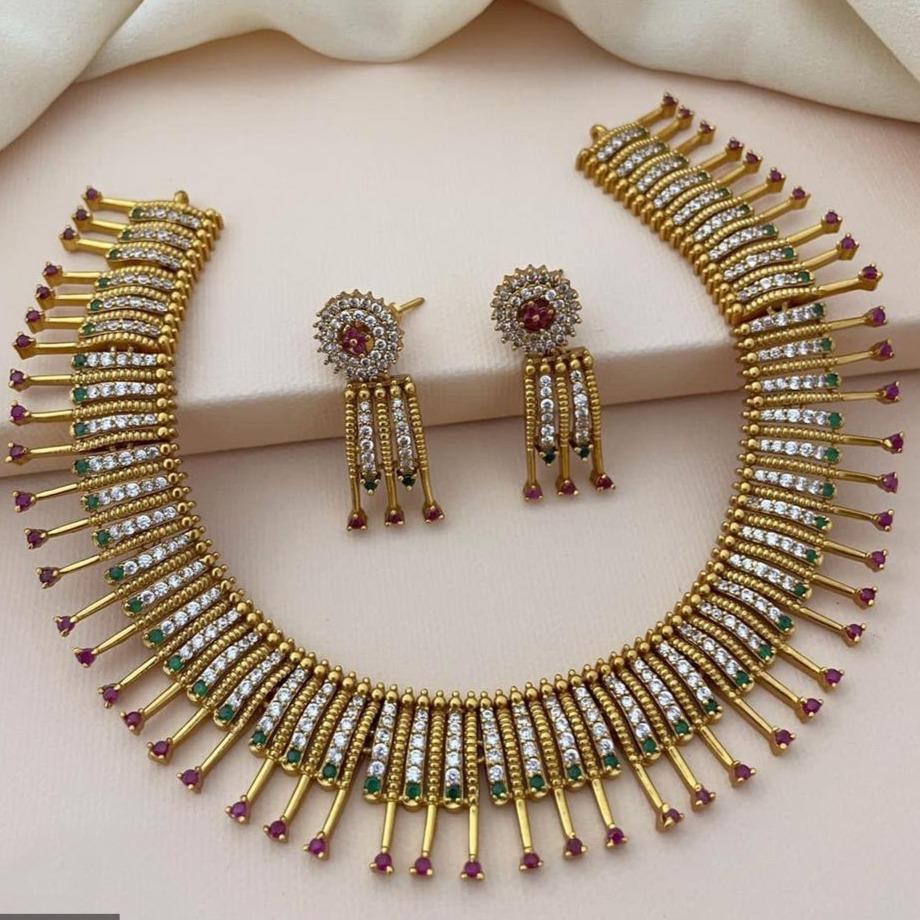 Multicolor Cz/AD stone Simple Layer Necklace 5570N