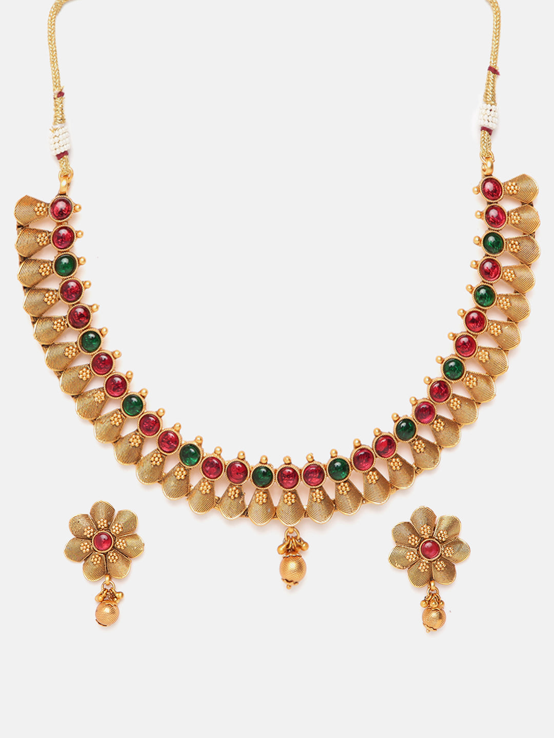 Multicolor stones necklace set in floral motif 5703N